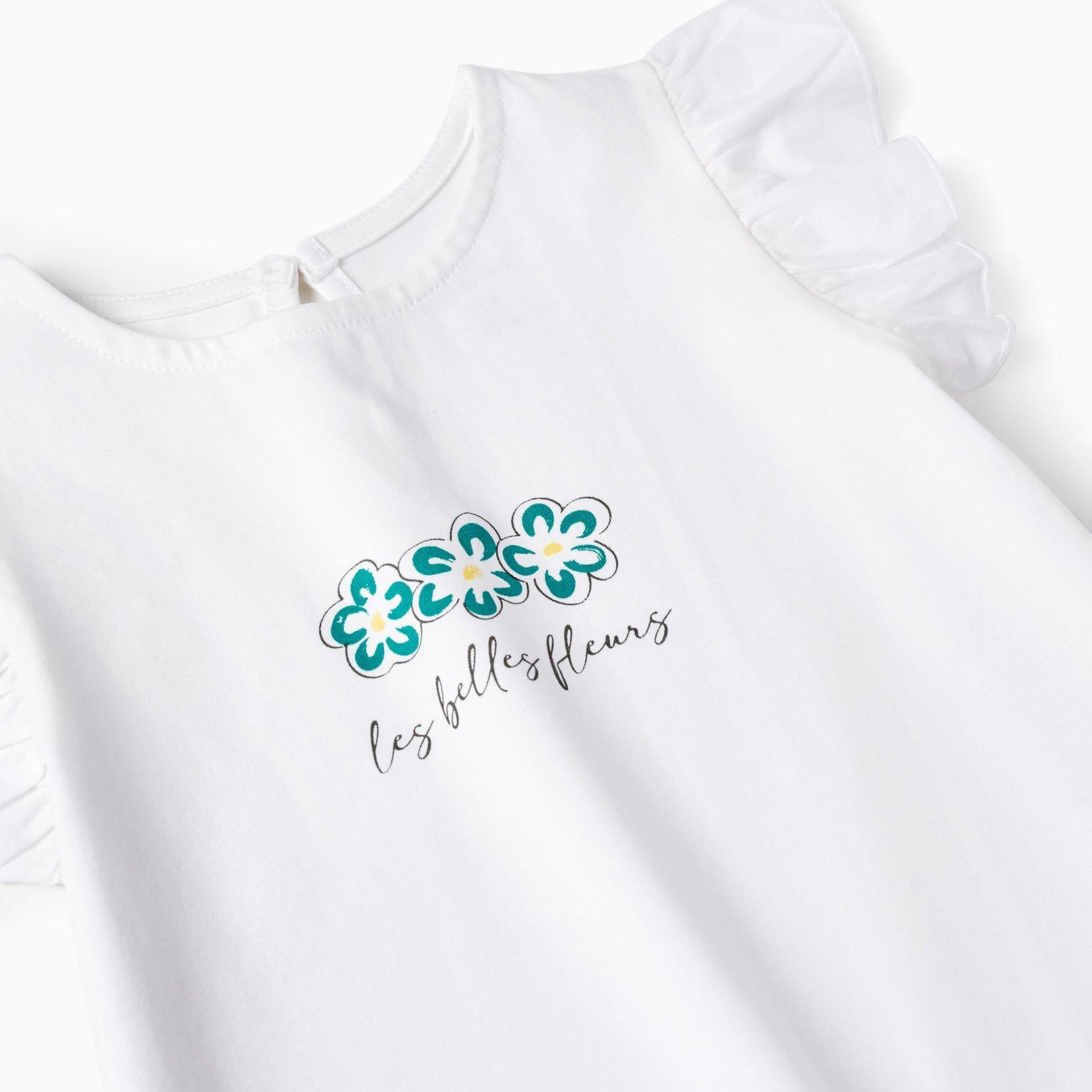 Cotton T-shirt with Ruffles for Girls 'Flowers', White