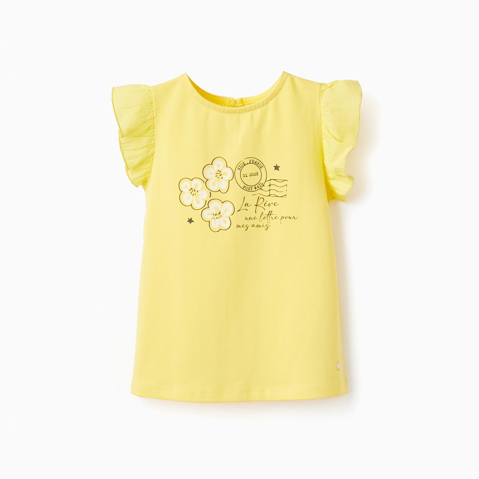 Cotton T-shirt with Ruffles for Girls 'Flowers', Yellow