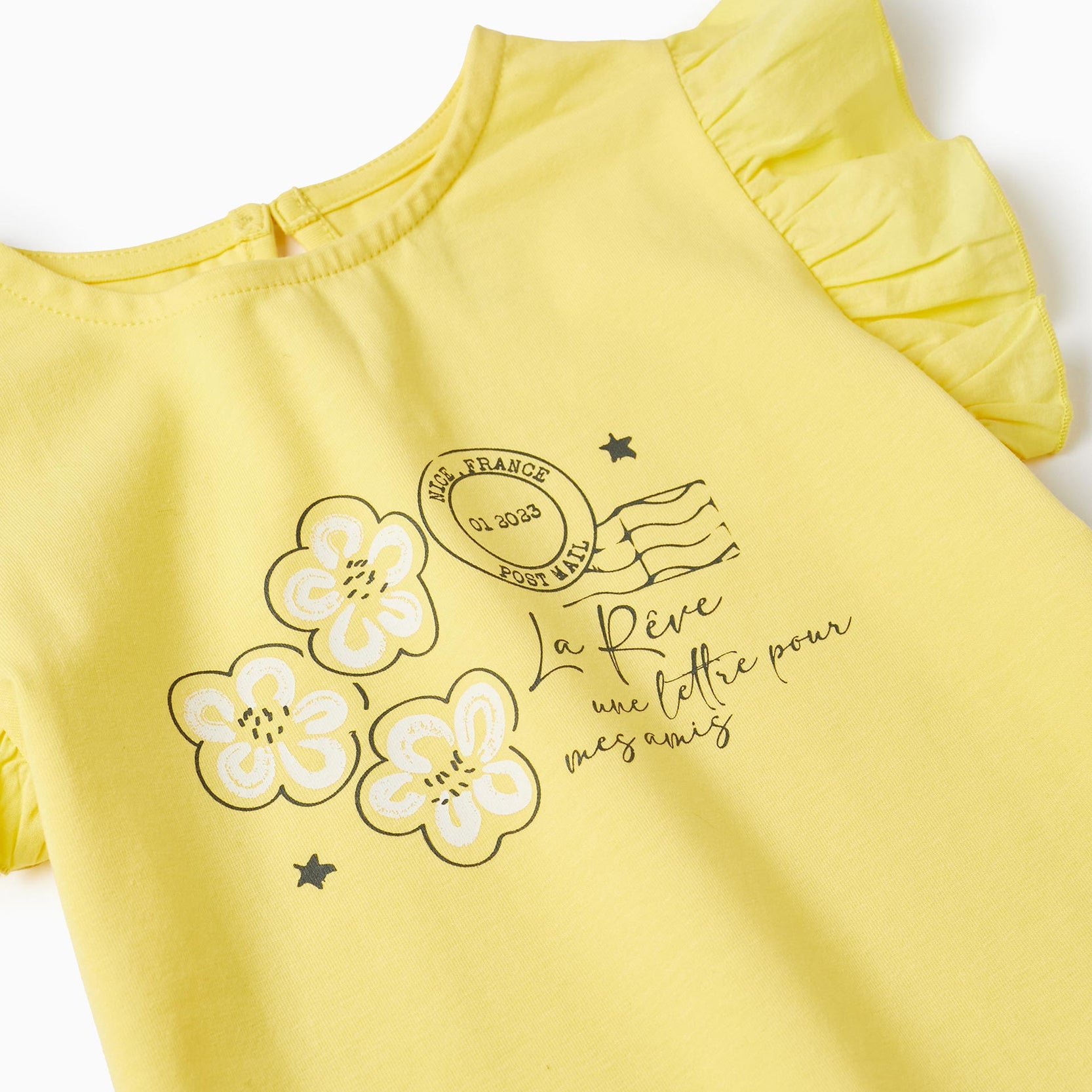 Cotton T-shirt with Ruffles for Girls 'Flowers', Yellow