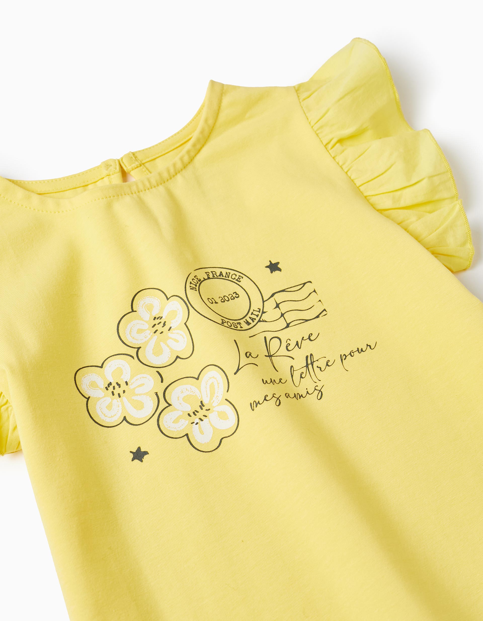 Cotton T-shirt with Ruffles for Girls 'Flowers', Yellow