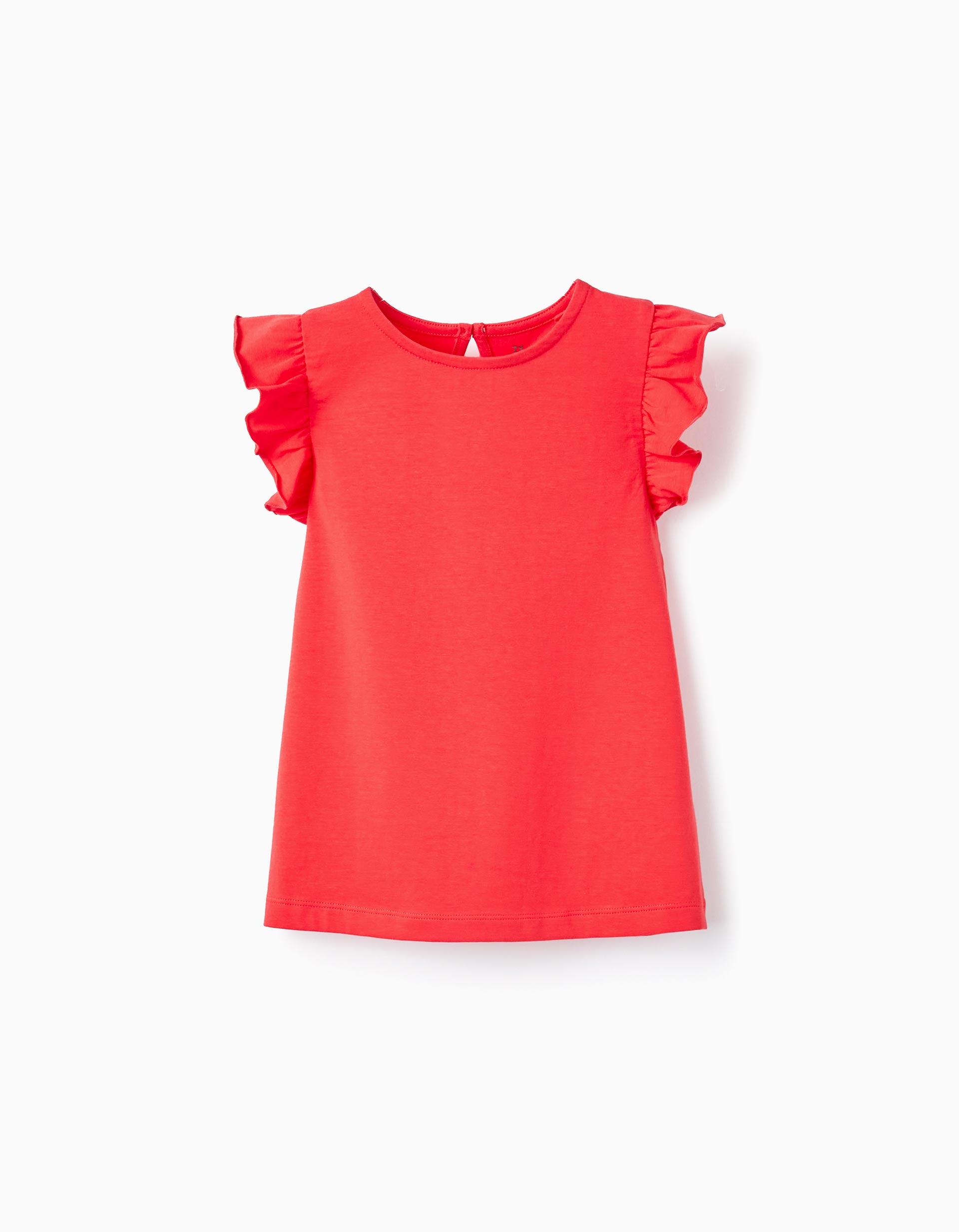 Cotton T-shirt with Ruffles for Girls, Red
