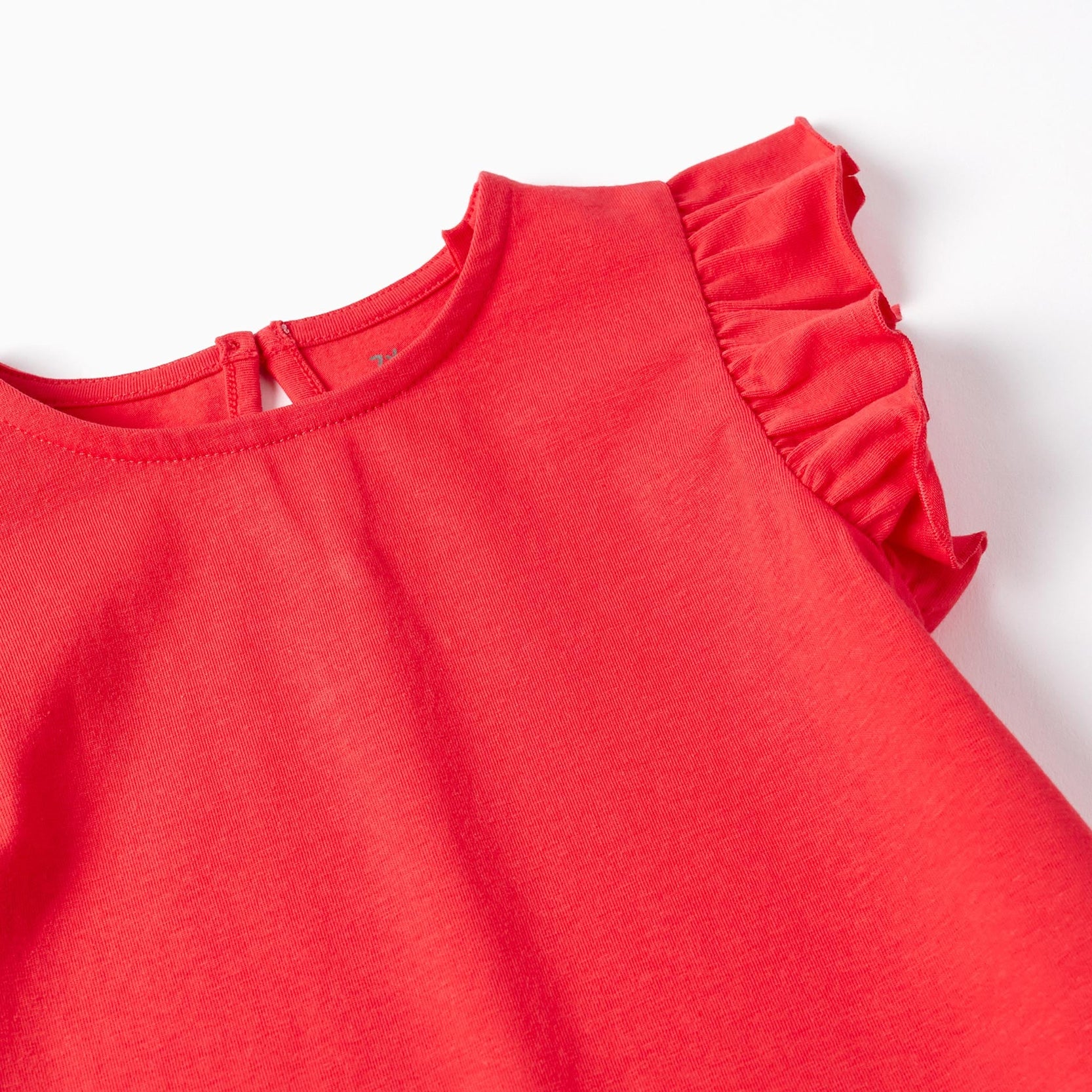Cotton T-shirt with Ruffles for Girls, Red
