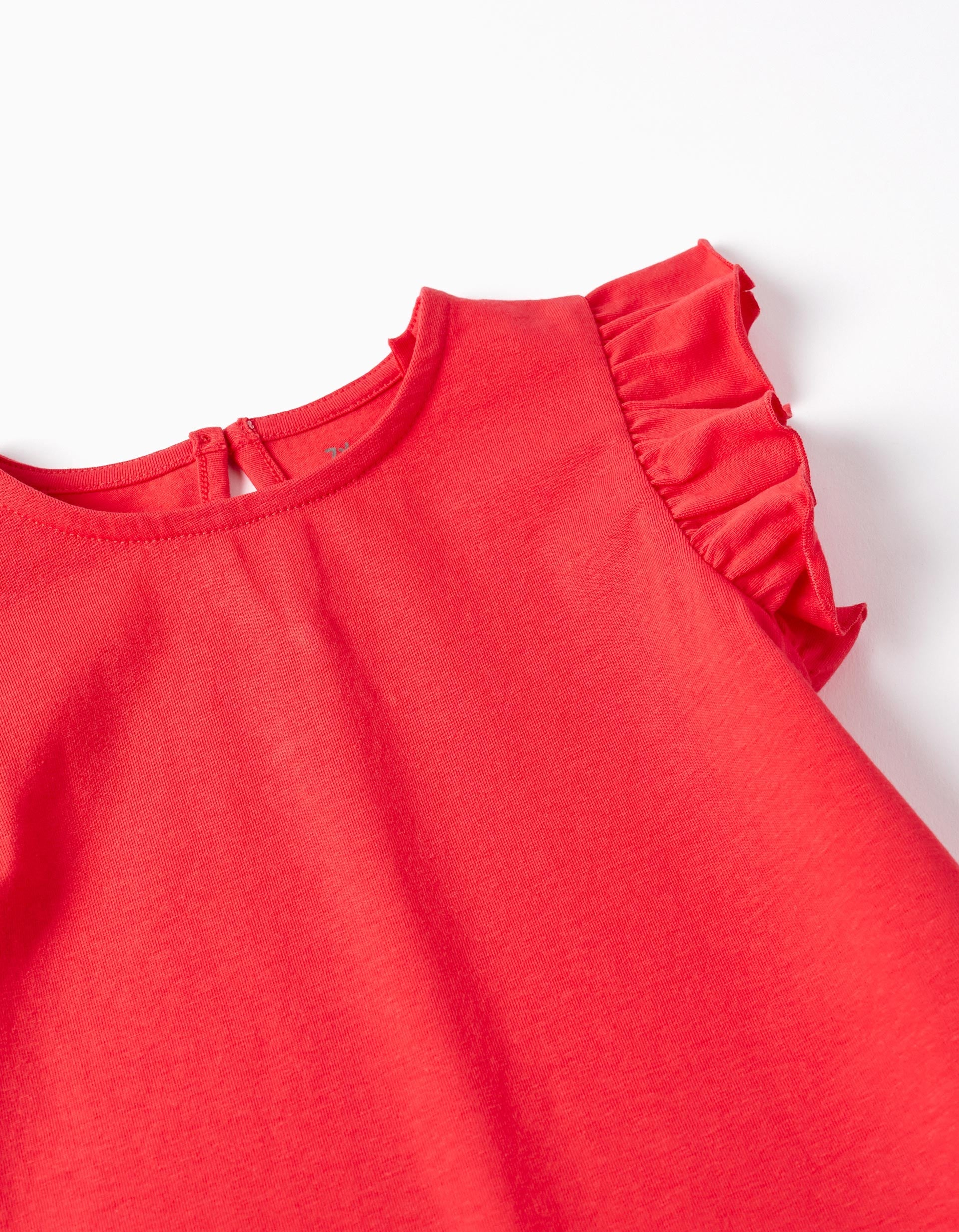 Cotton T-shirt with Ruffles for Girls, Red
