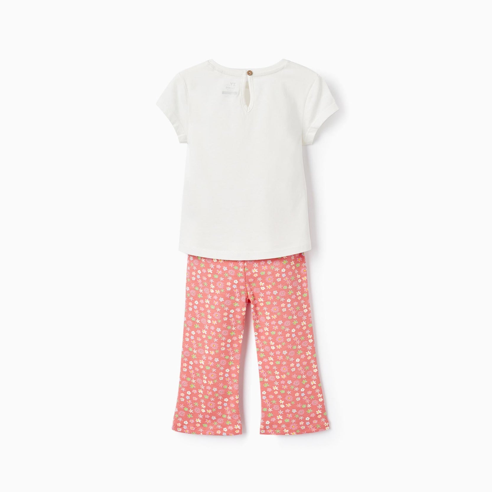 T-Shirt with Bow + Patterned Leggings for Baby Girls, White/Coral