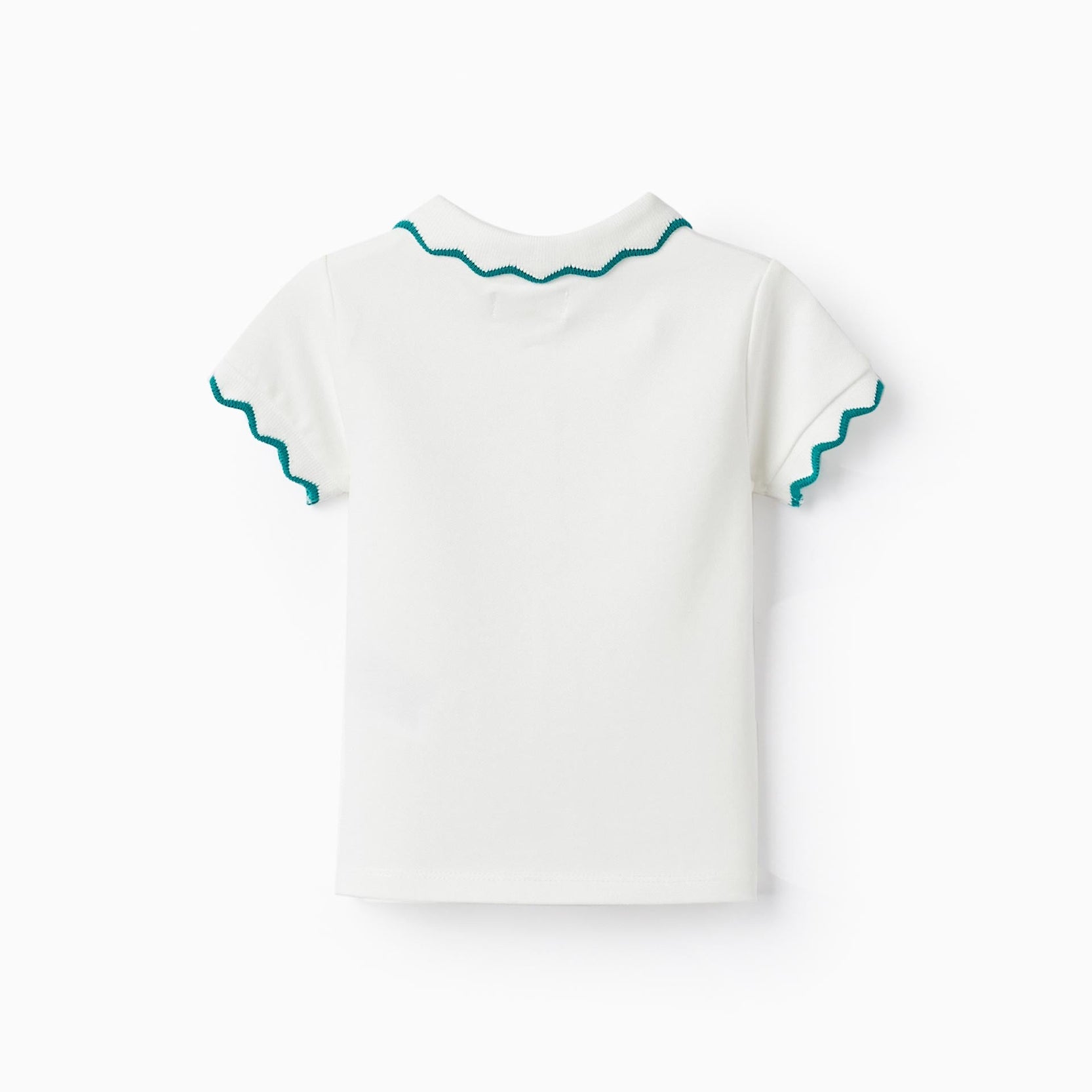 Cotton Piqué Polo-T-shirt for Baby Girls, White/Green
