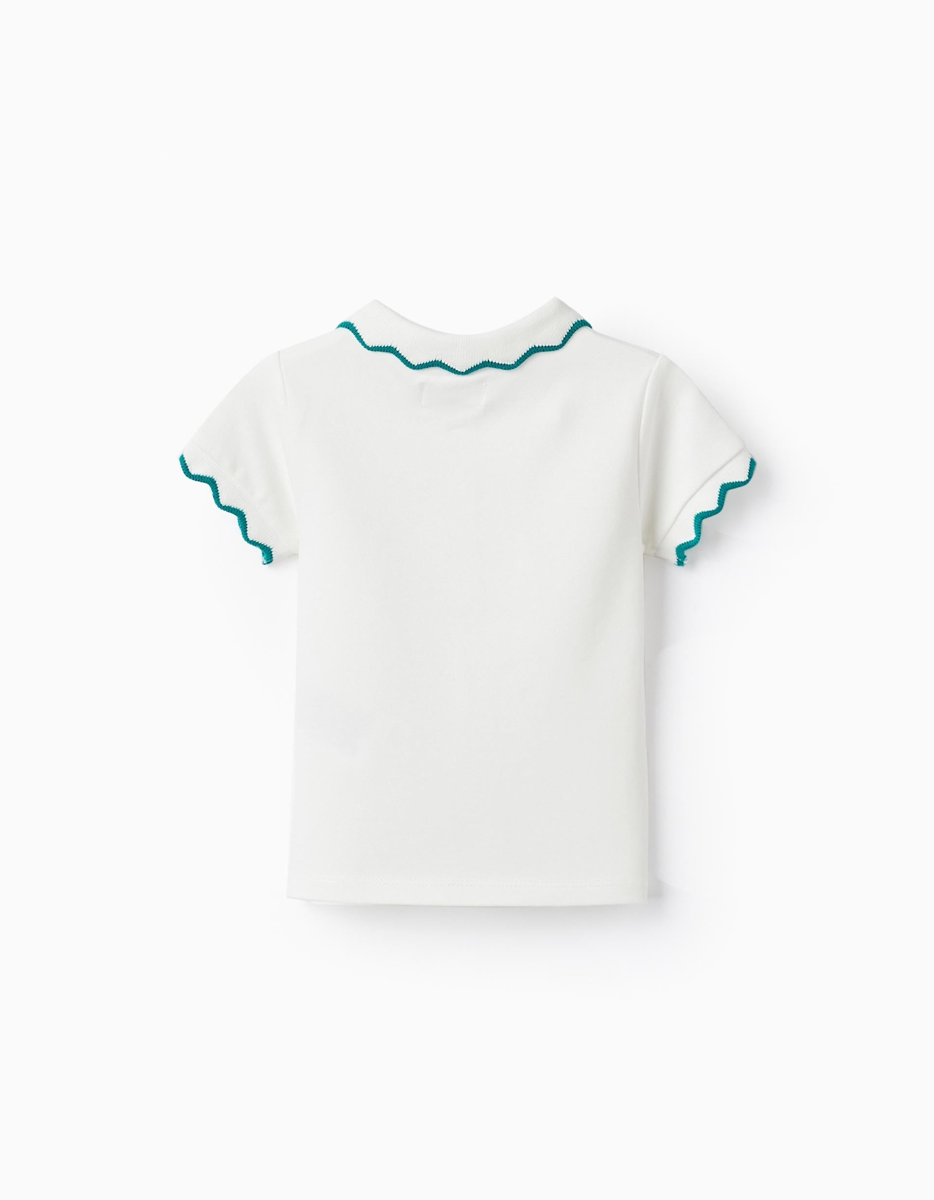 Cotton Piqué Polo-T-shirt for Baby Girls, White/Green