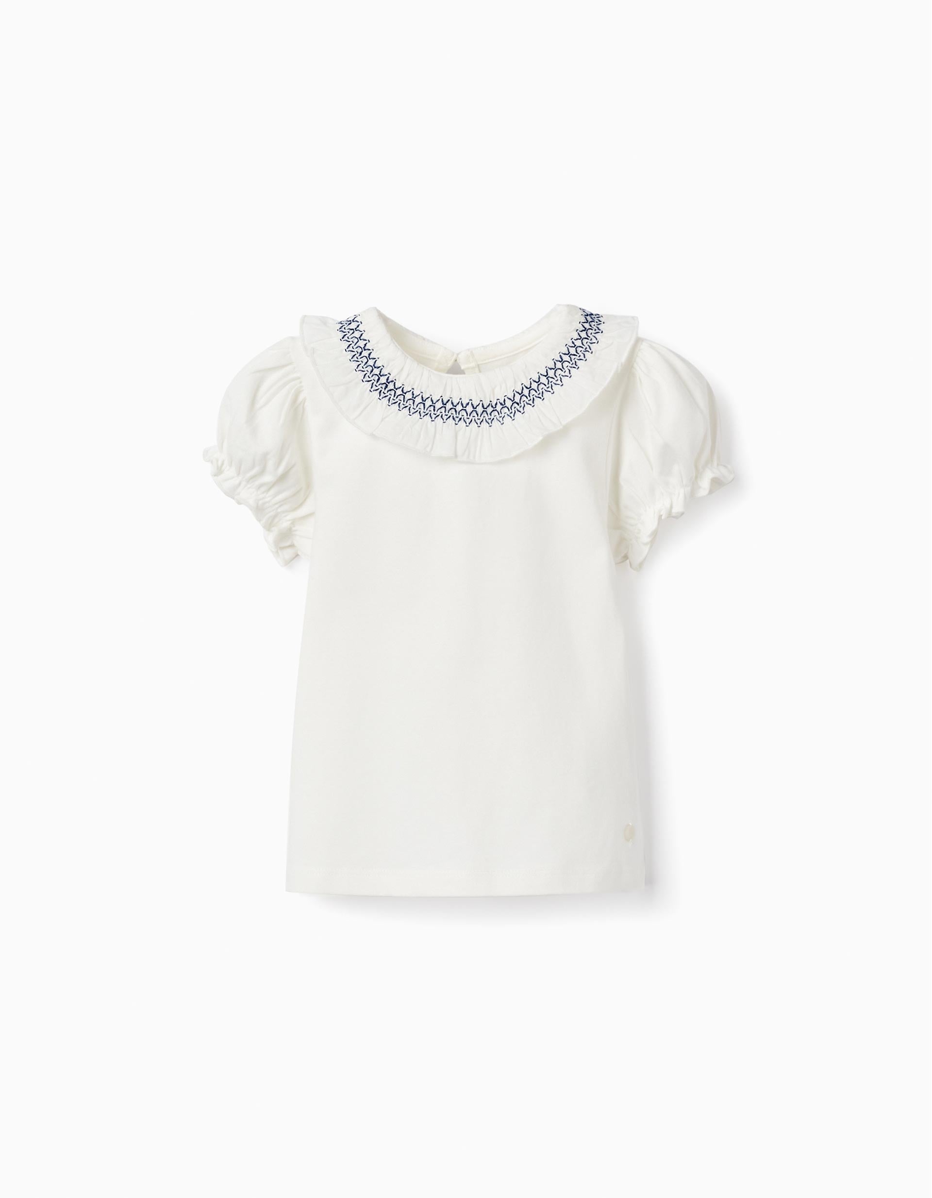 Short Sleeve T-Shirt with Ruffles for Baby Girls, White