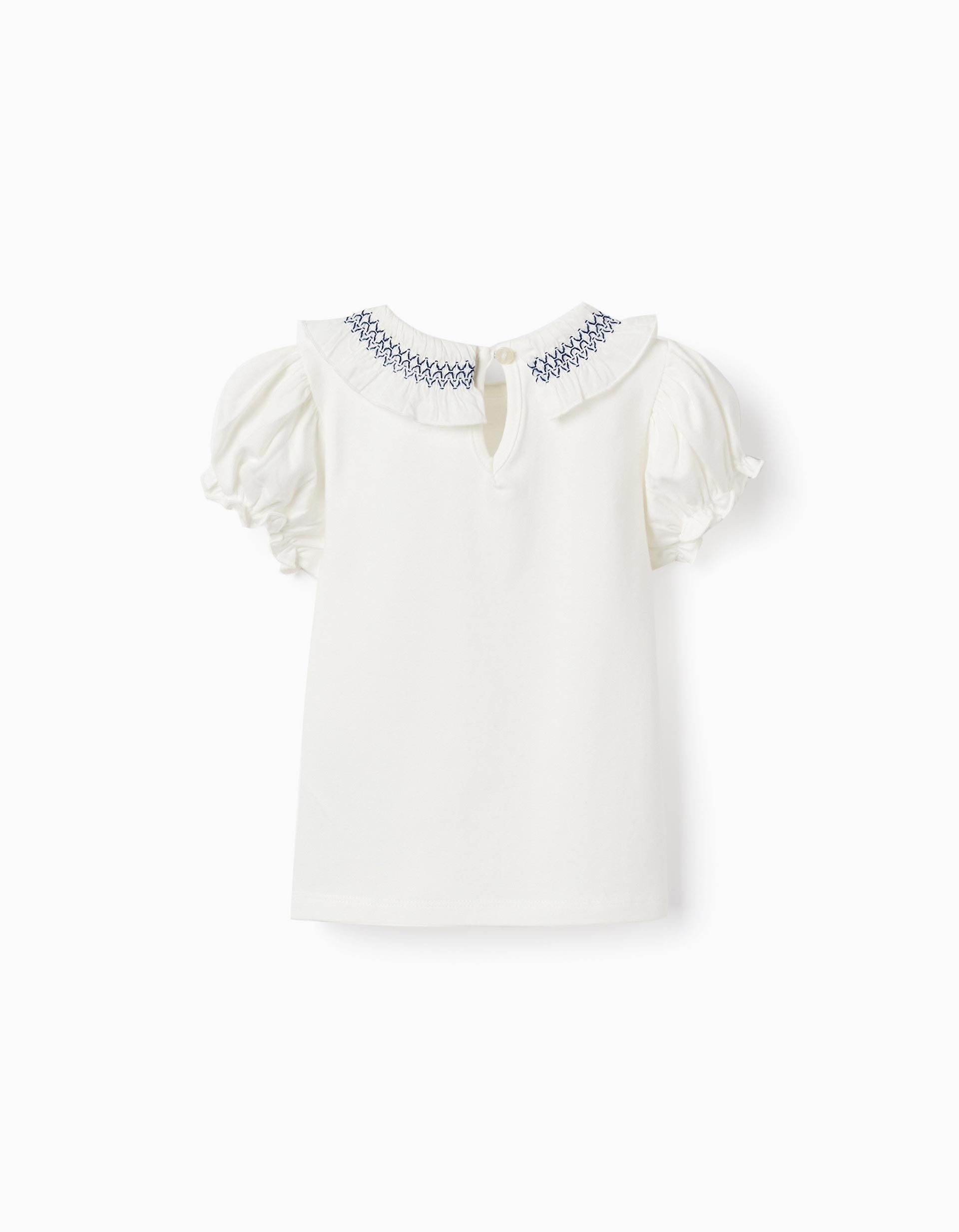 Short Sleeve T-Shirt with Ruffles for Baby Girls, White