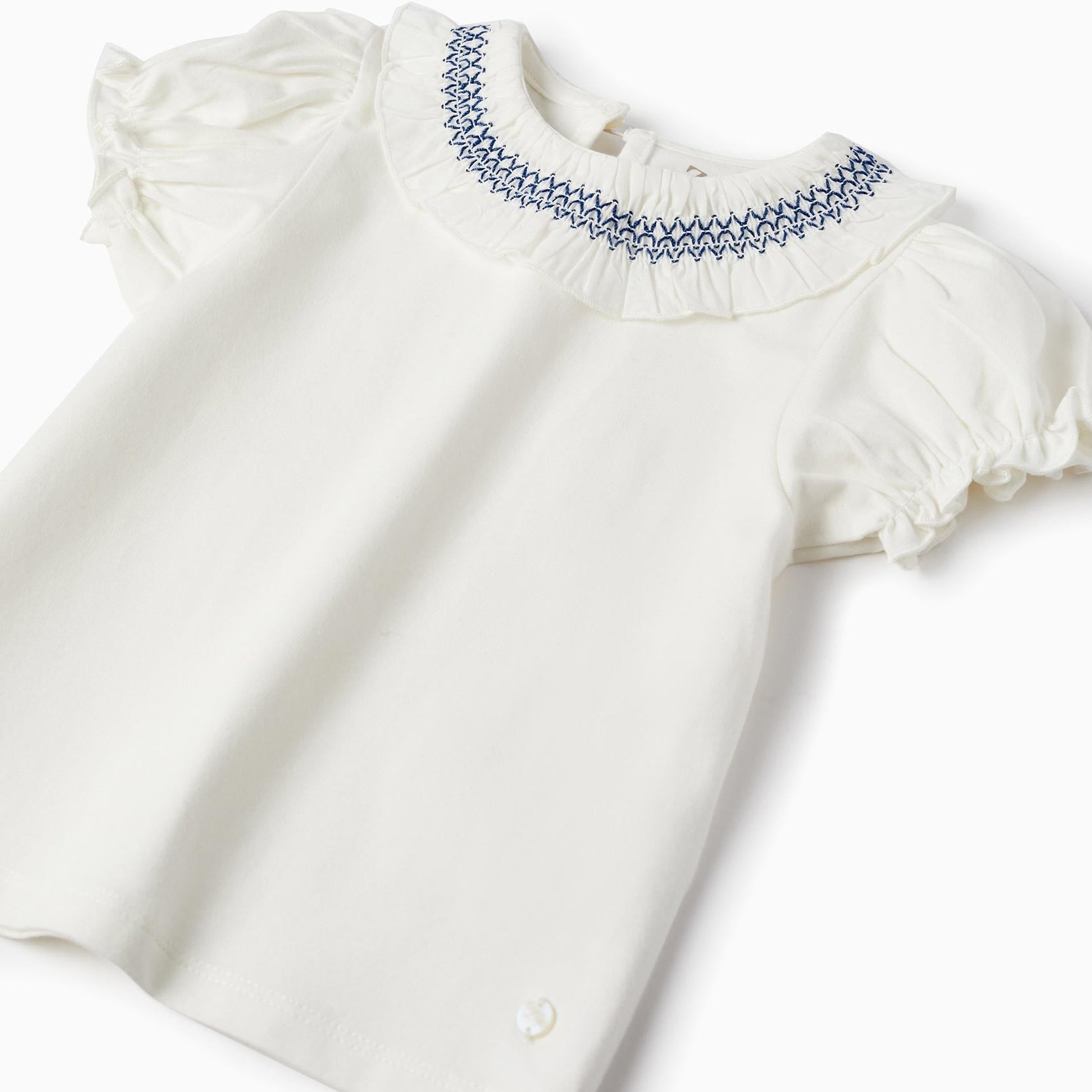 Short Sleeve T-Shirt with Ruffles for Baby Girls, White