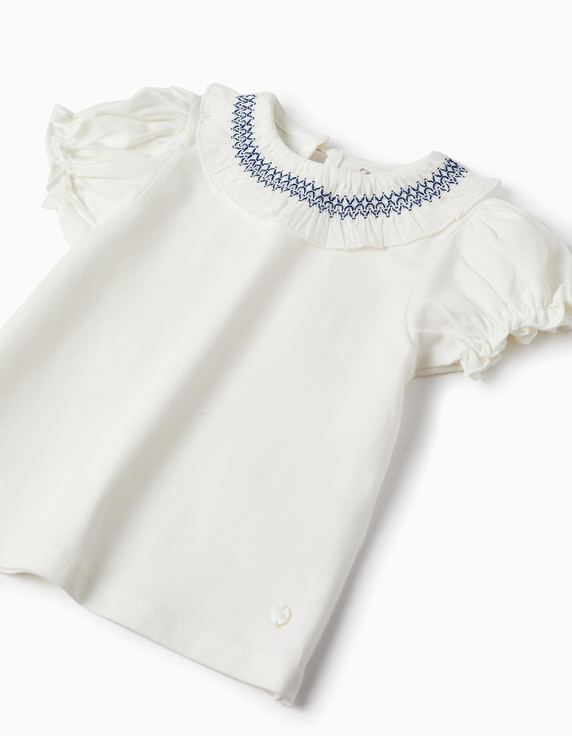 Short Sleeve T-Shirt with Ruffles for Baby Girls, White