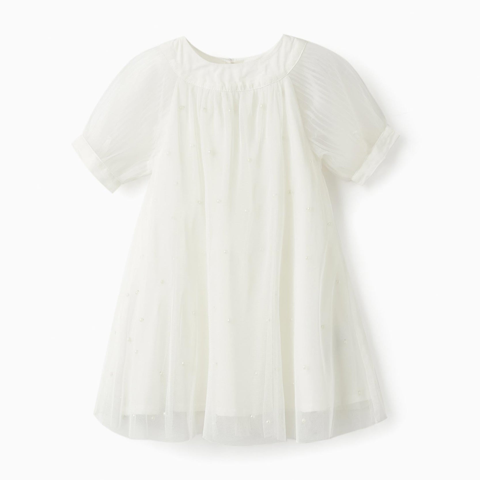 Dress in Tulle and Cotton for Baby Girls 'Special Days - Pearls', White
