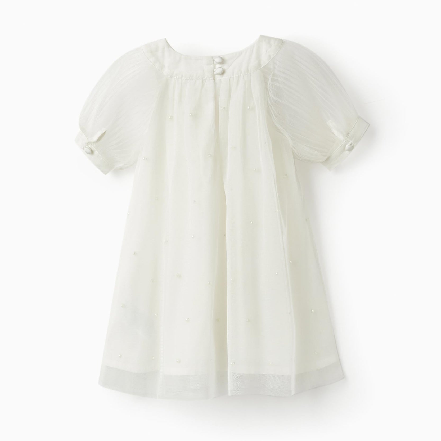 Dress in Tulle and Cotton for Baby Girls 'Special Days - Pearls', White