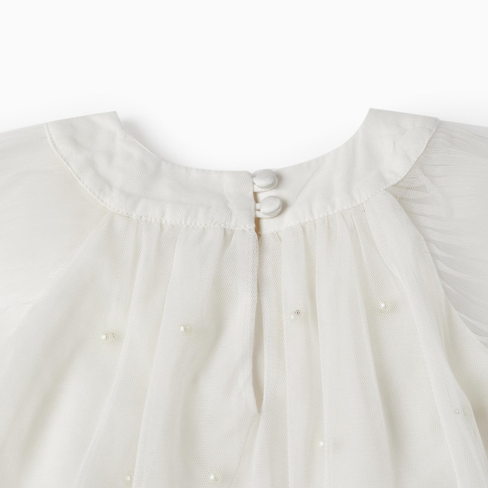 Dress in Tulle and Cotton for Baby Girls 'Special Days - Pearls', White