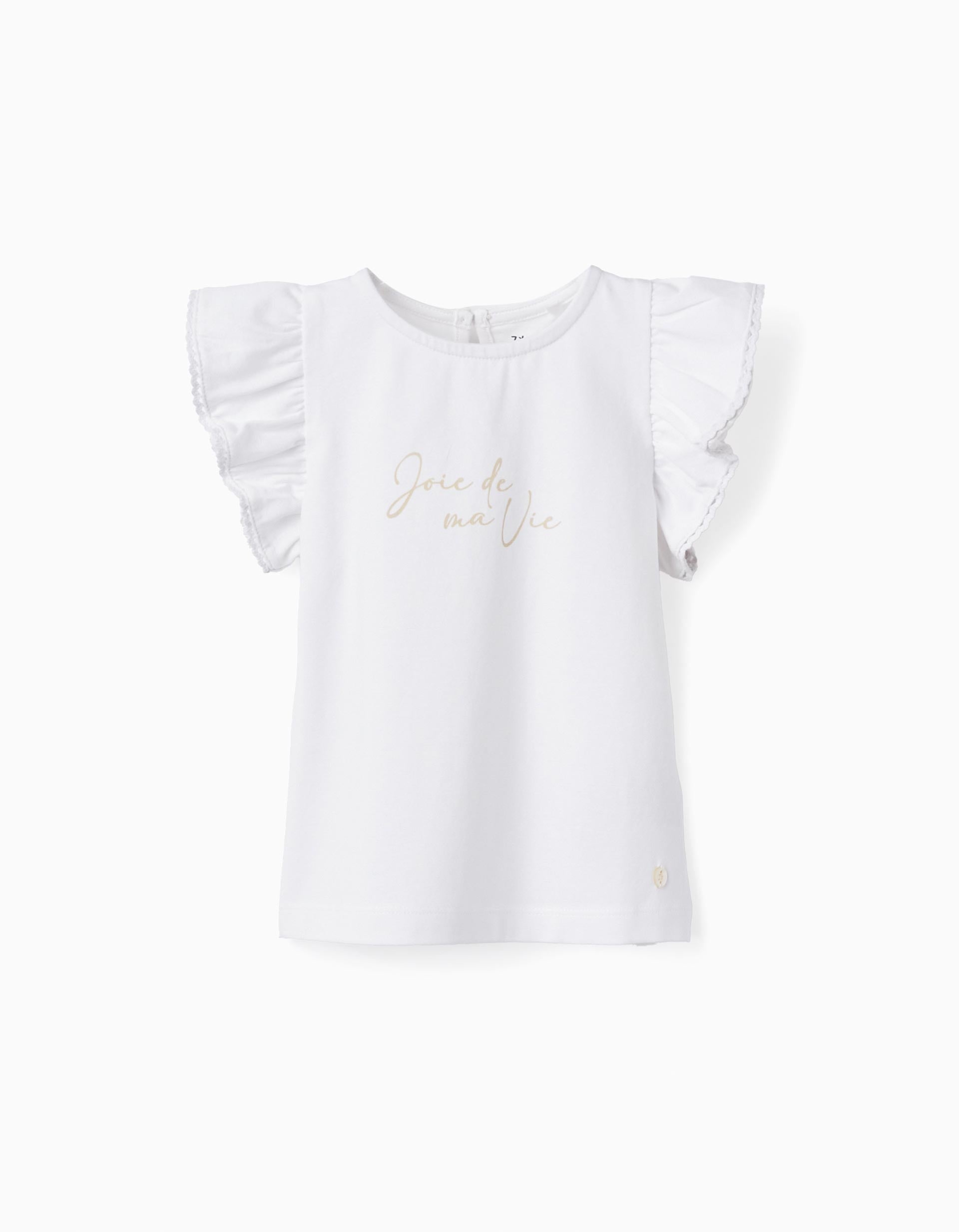 T-Shirt with Lace for Baby Girls 'Joie de ma Vie', White