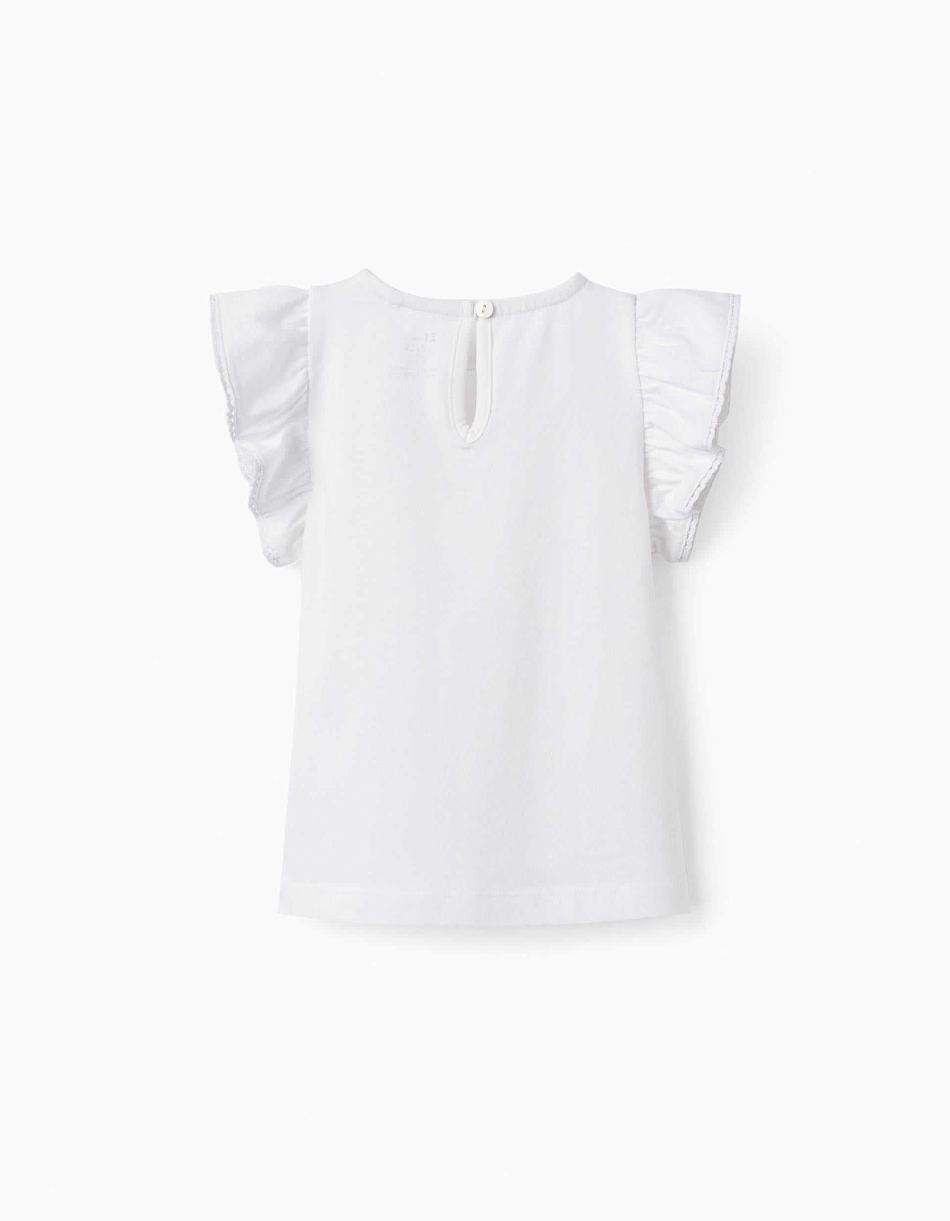 T-Shirt with Lace for Baby Girls 'Joie de ma Vie', White