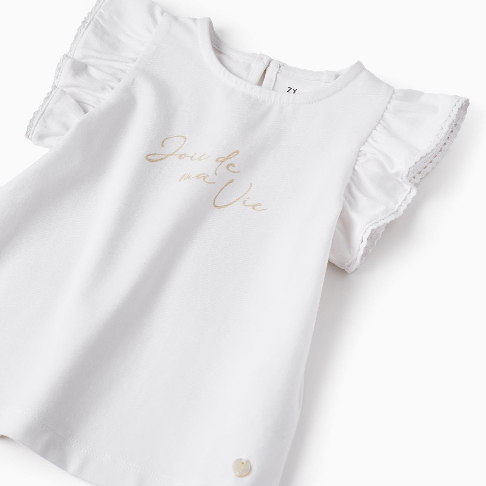 T-Shirt with Lace for Baby Girls 'Joie de ma Vie', White