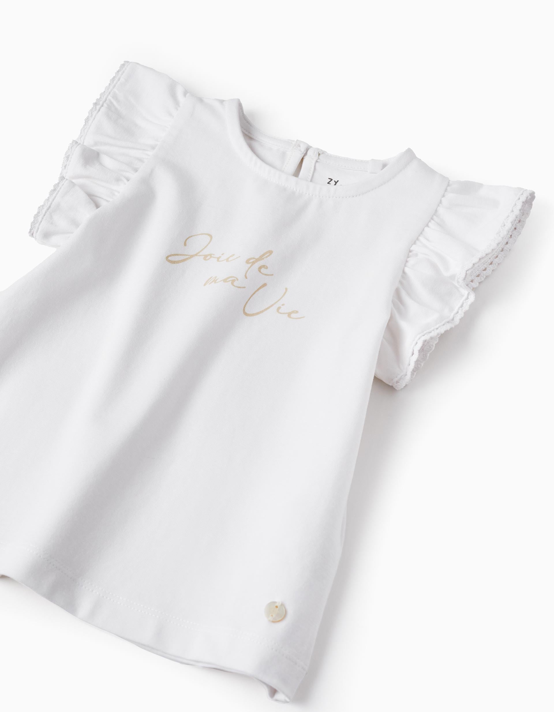 T-Shirt with Lace for Baby Girls 'Joie de ma Vie', White