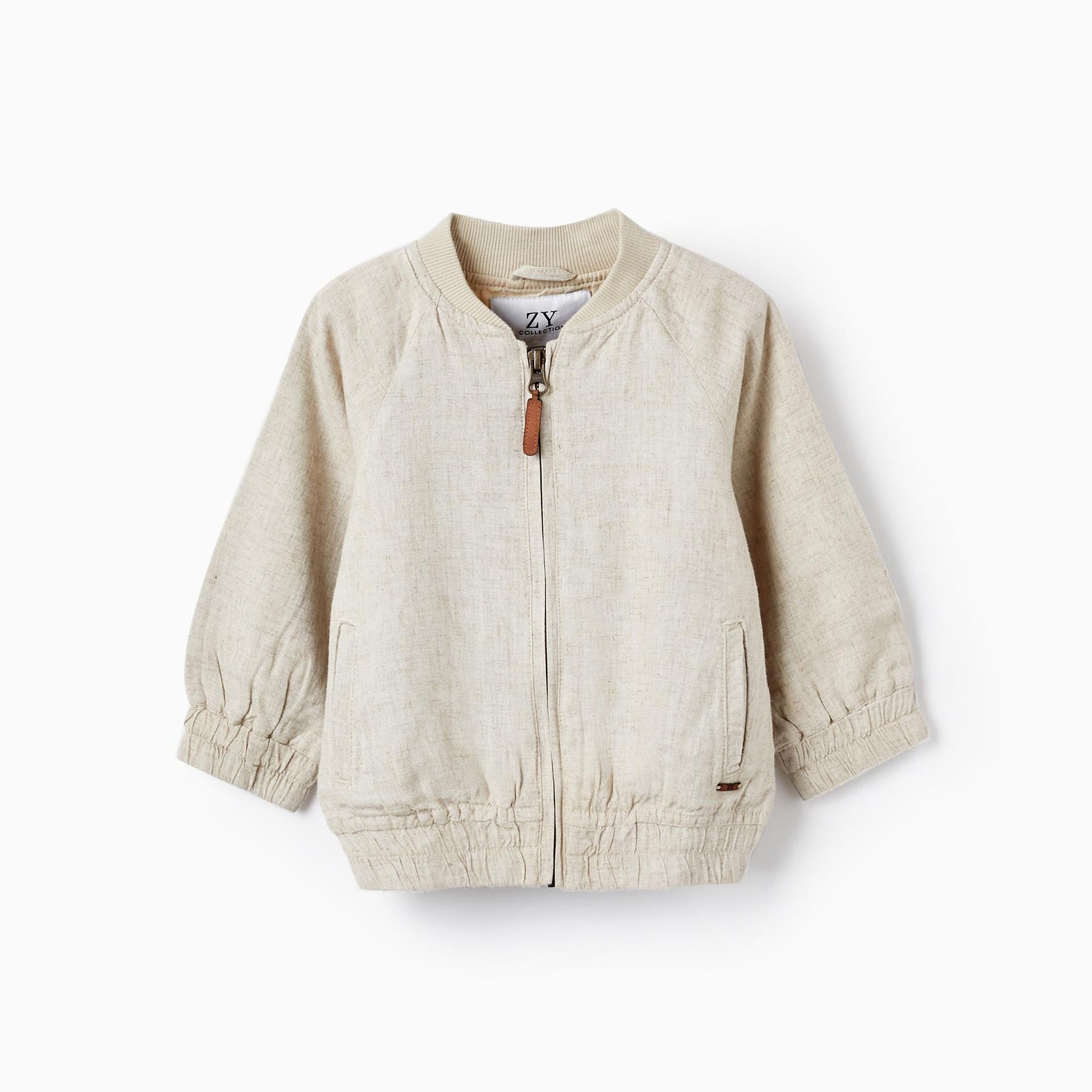 Bomber Jacket in Linen Blend for Baby Boys, Beige