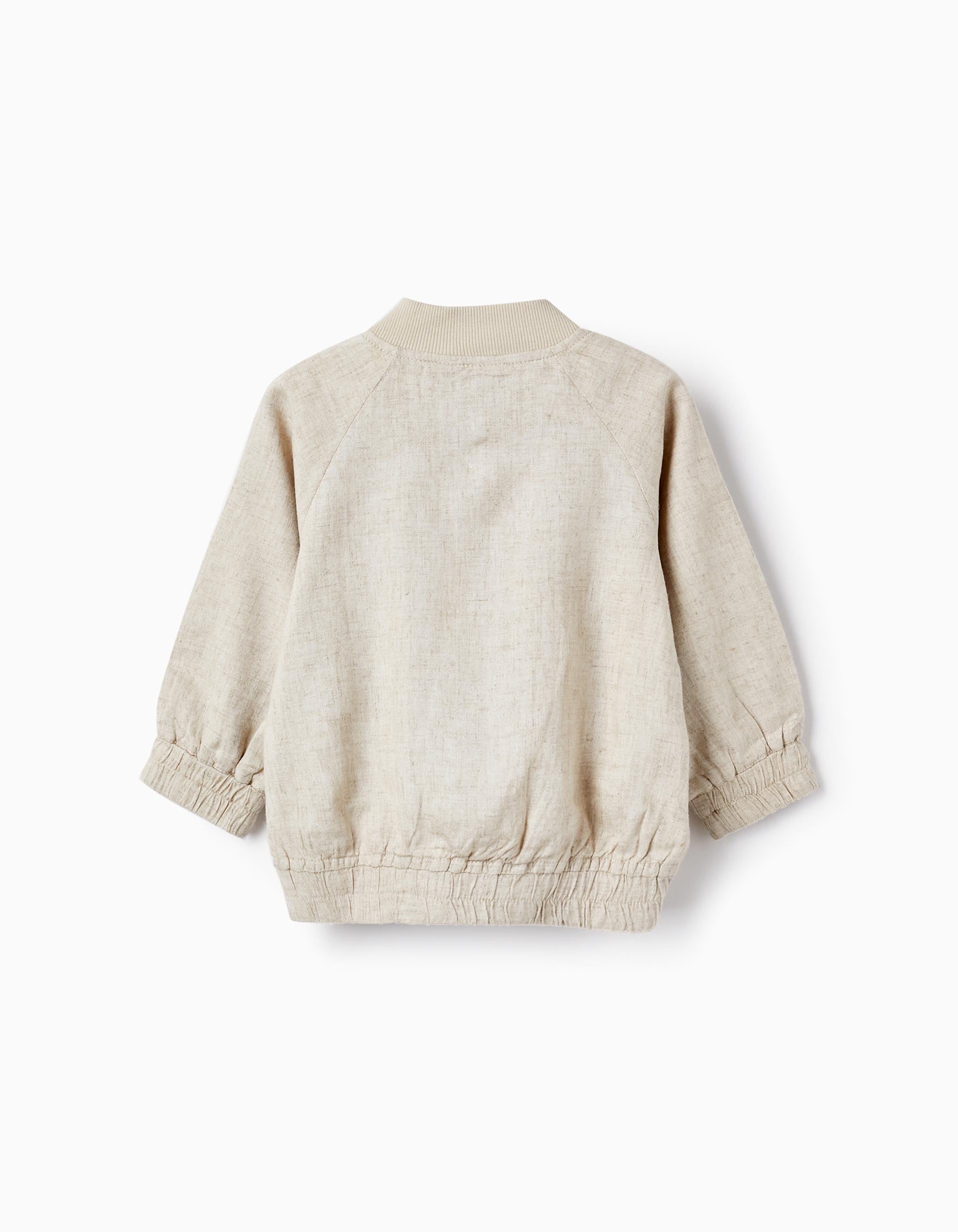 Bomber Jacket in Linen Blend for Baby Boys, Beige