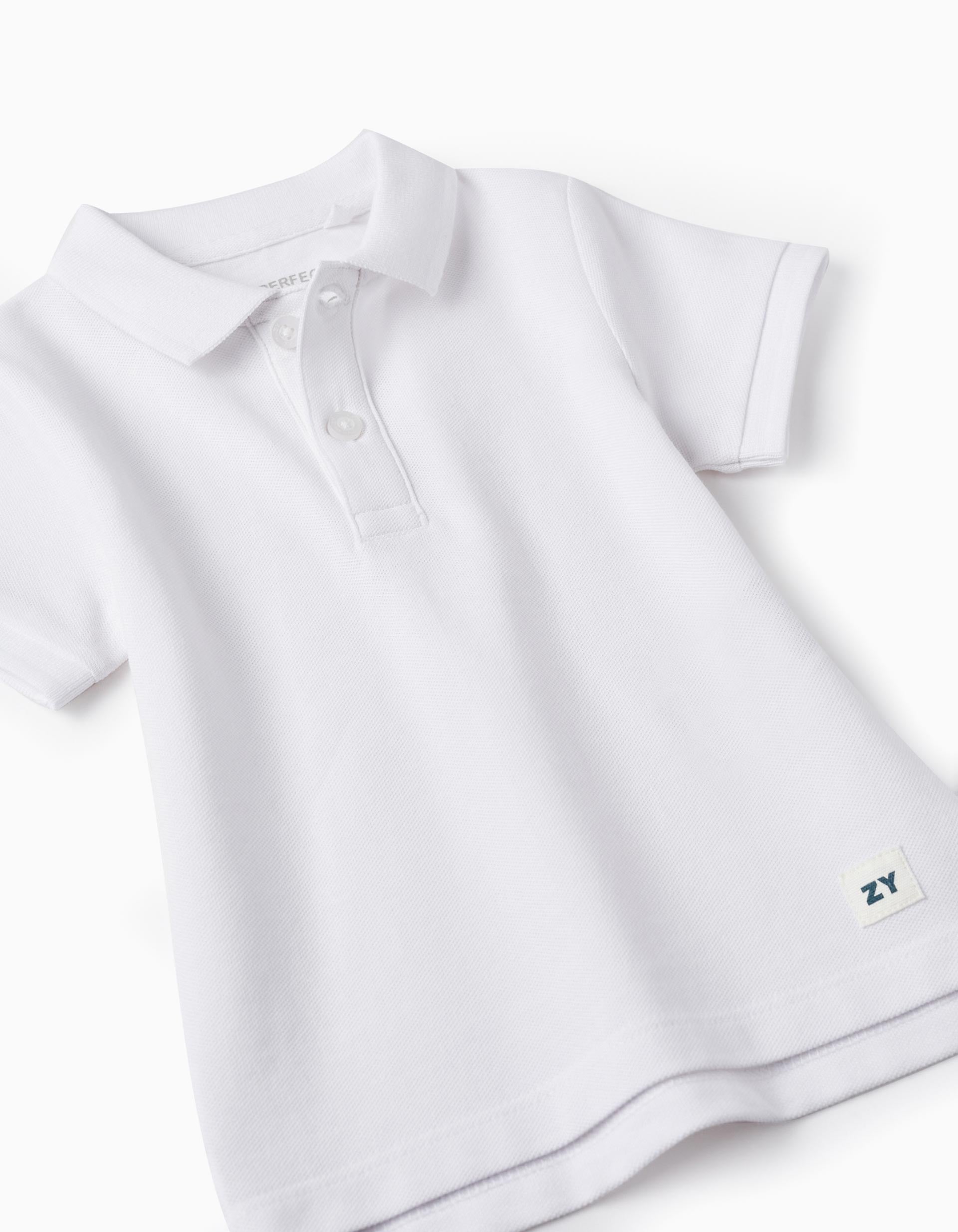 Polo in Cotton Piqué for Baby Boys, White