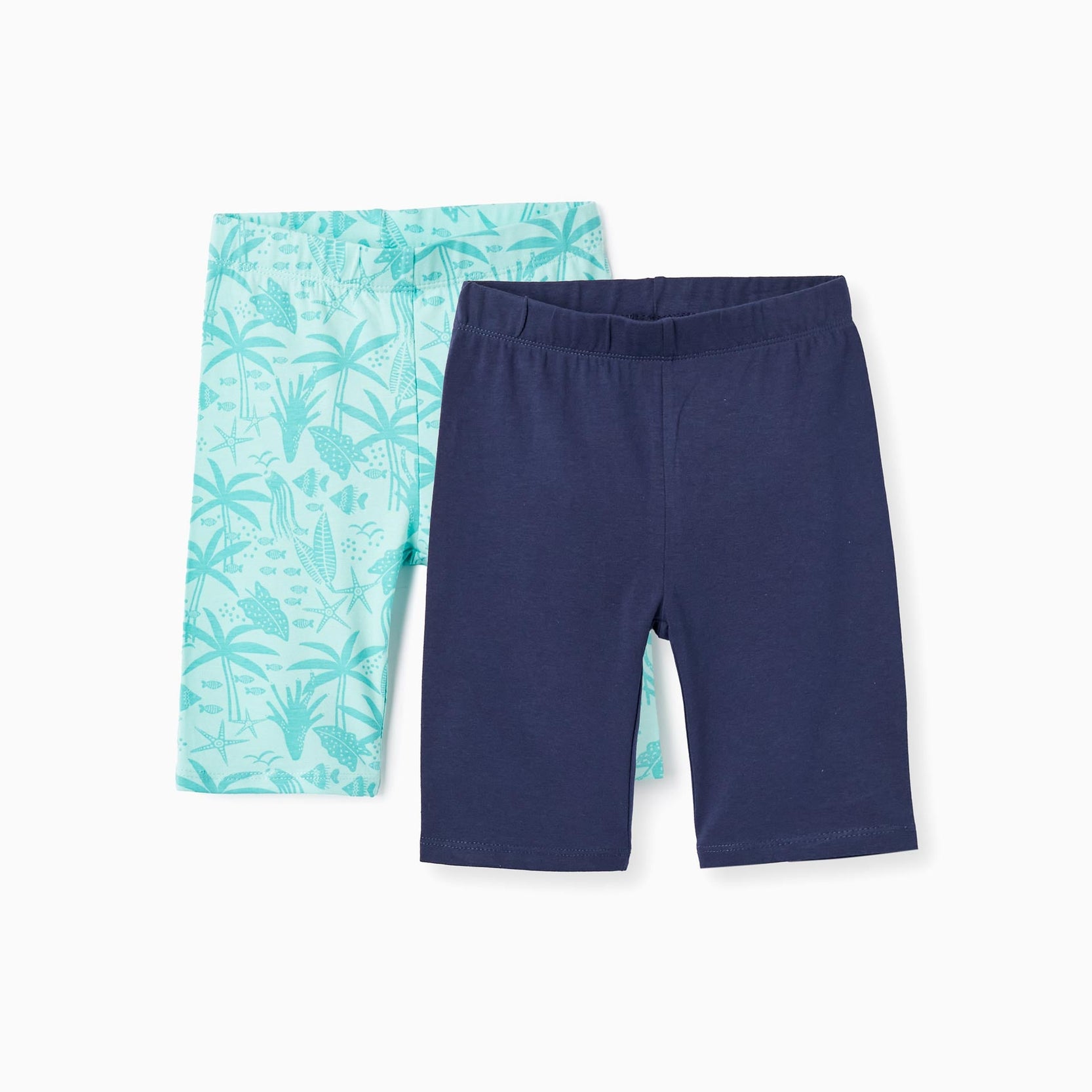 2 Tight Cotton Shorts for Girls 'Sea', Dark Blue/Green