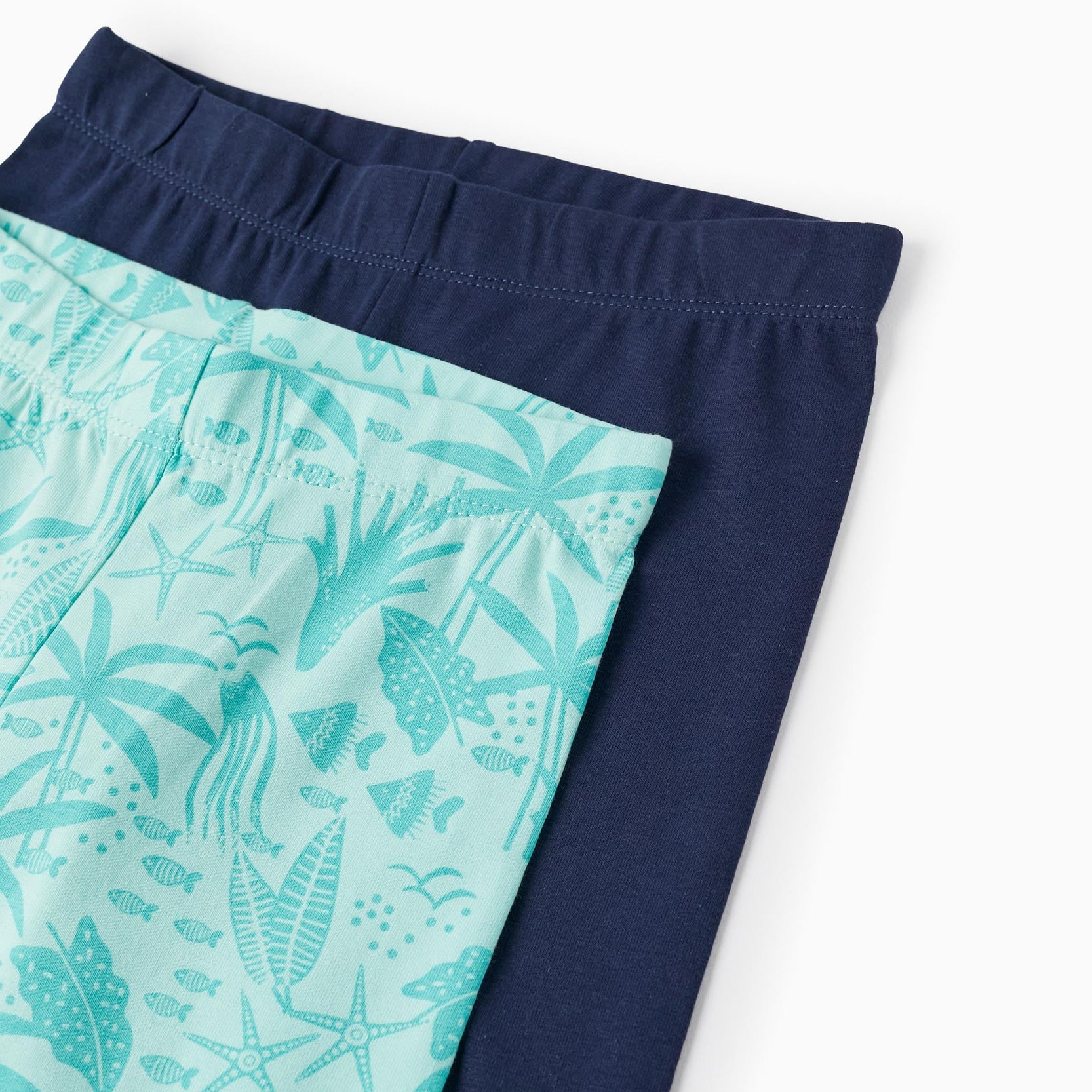 2 Tight Cotton Shorts for Girls 'Sea', Dark Blue/Green