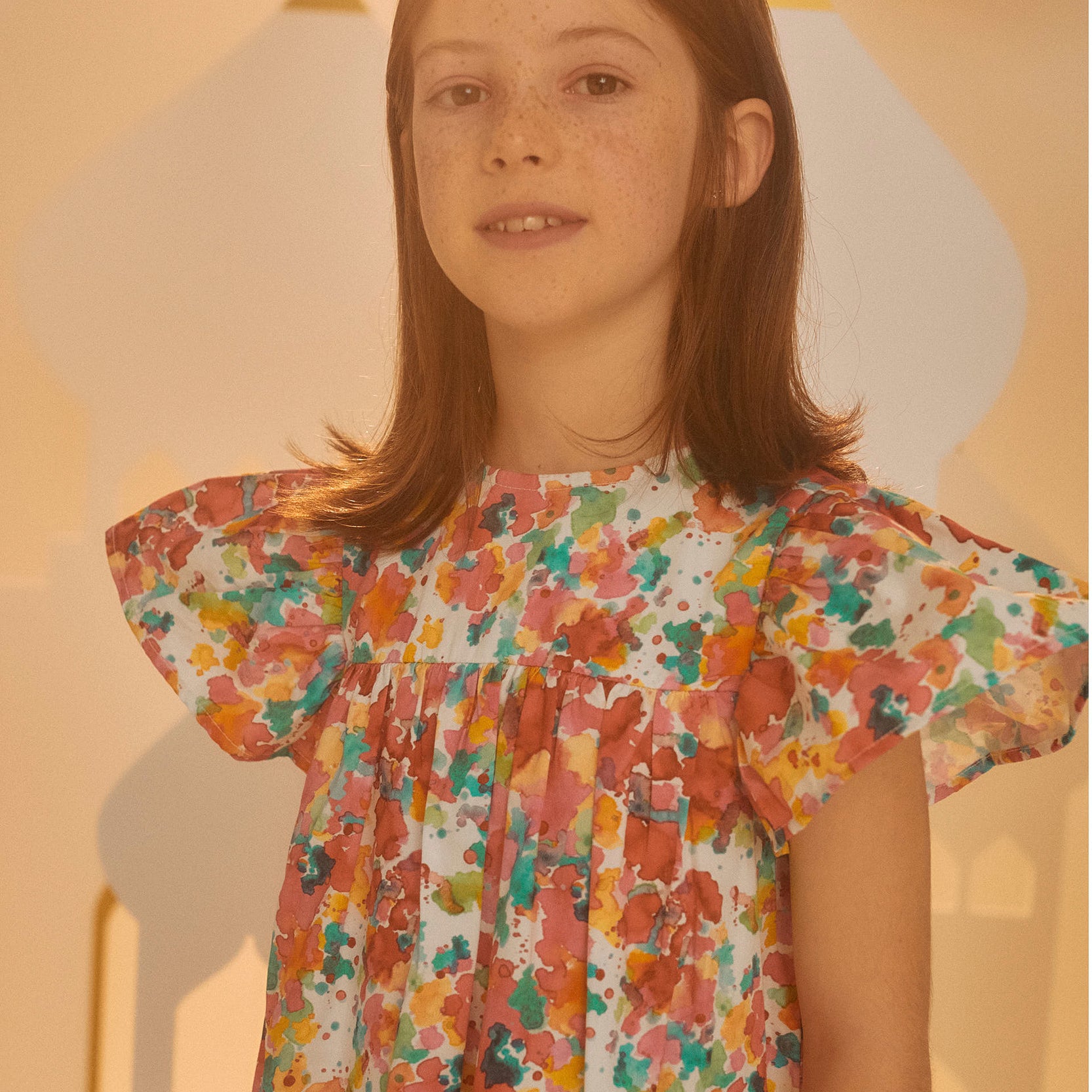 Dress with Watercolor Pattern for Girls, Multicolour