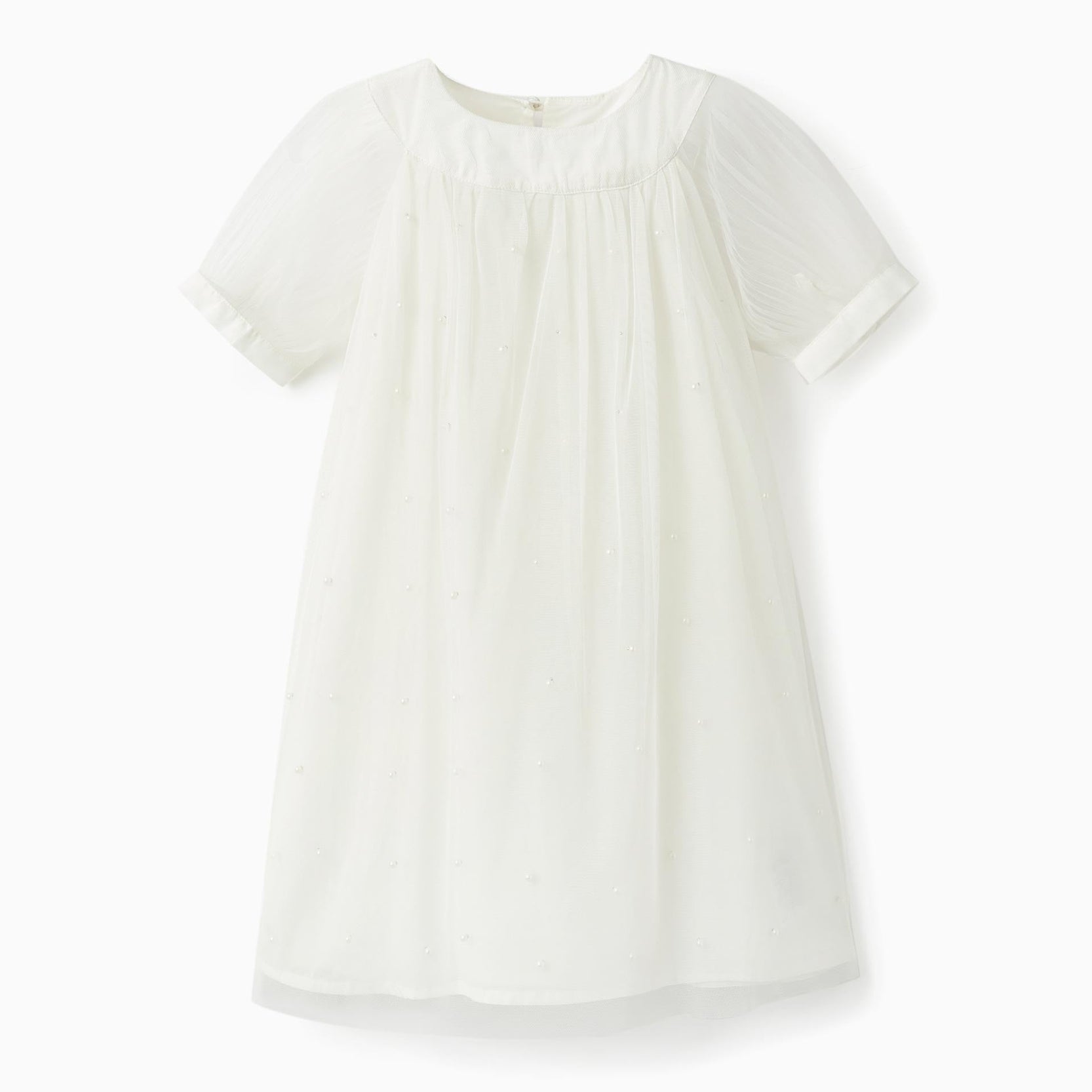 Dress in Tulle and Cotton for Girls 'Special Days - Pearls', White