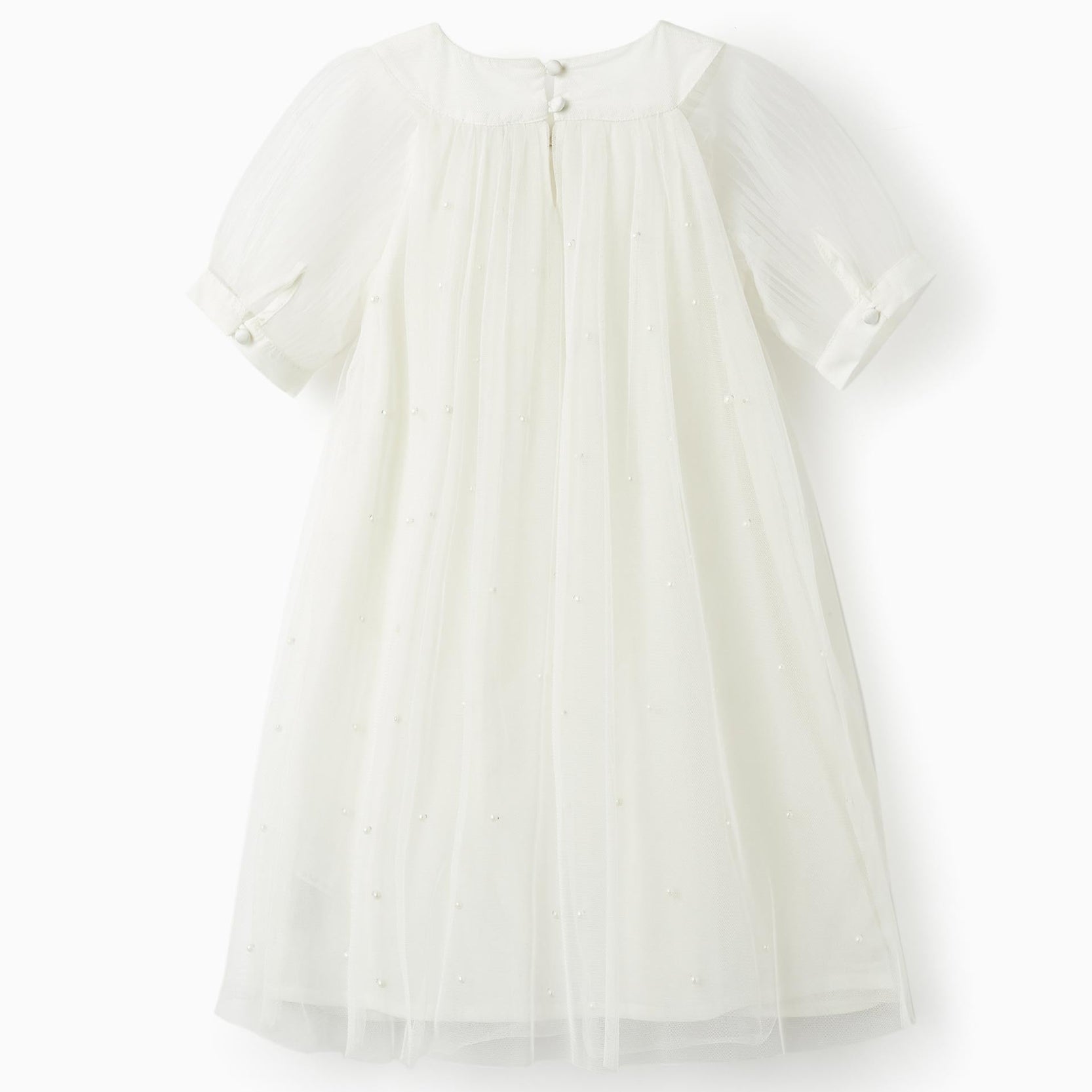 Dress in Tulle and Cotton for Girls 'Special Days - Pearls', White