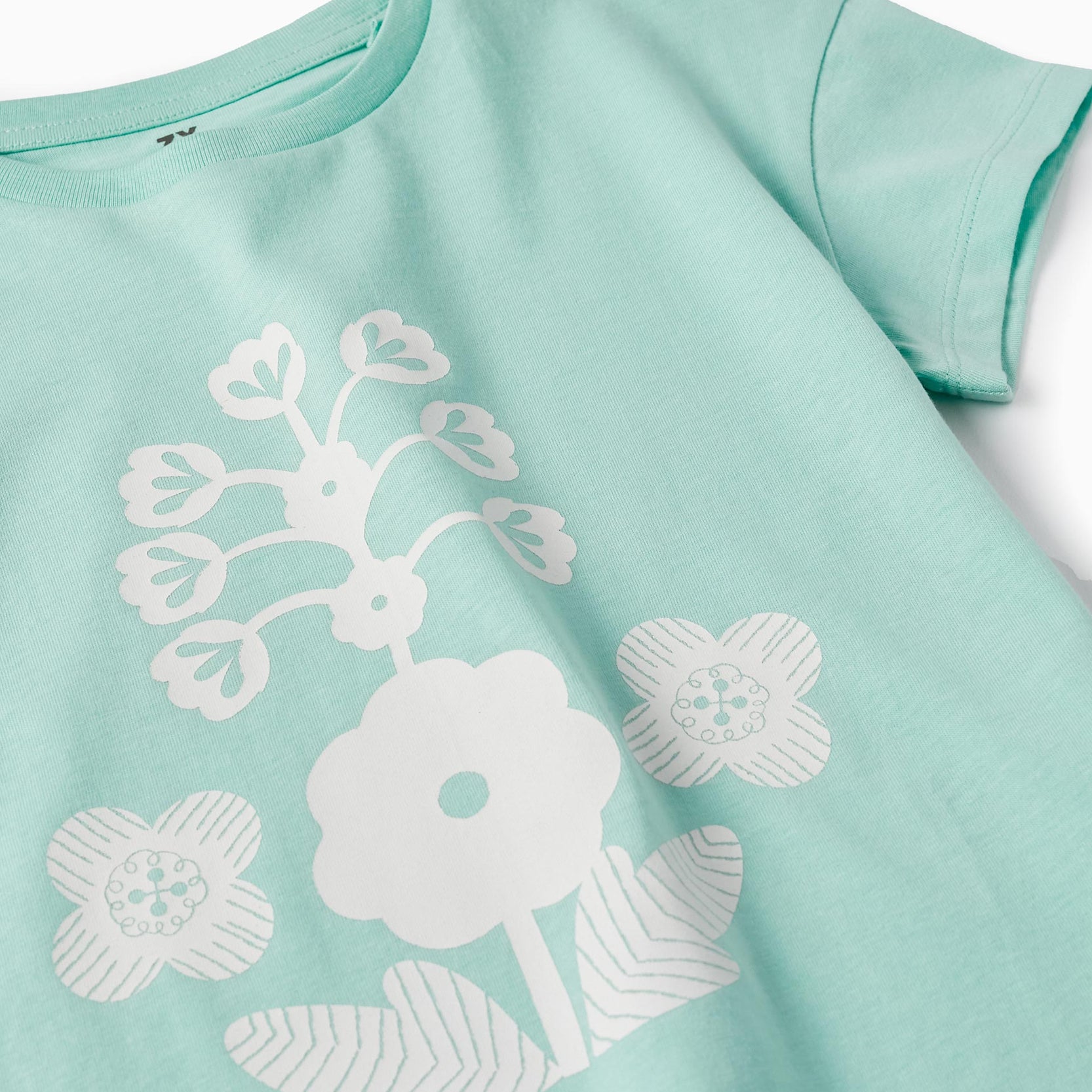 Cotton T-shirt for Girls 'Flowers', Aqua Green