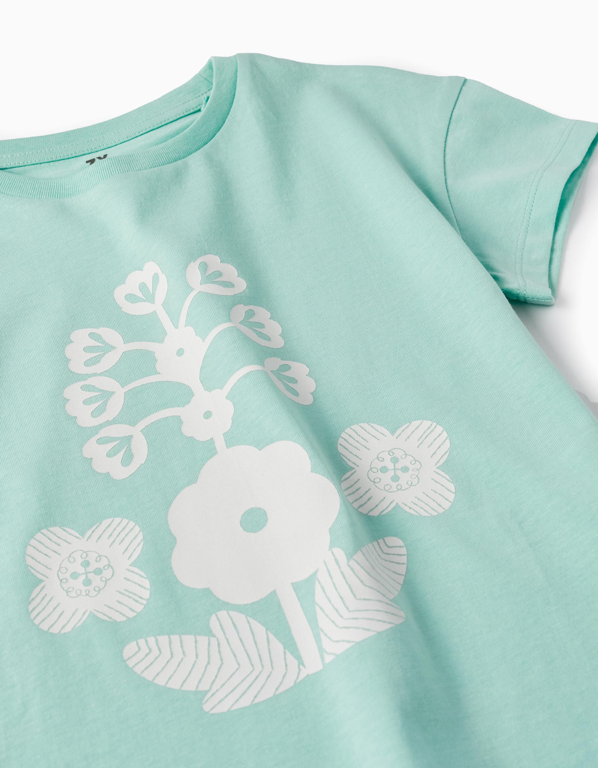 Cotton T-shirt for Girls 'Flowers', Aqua Green