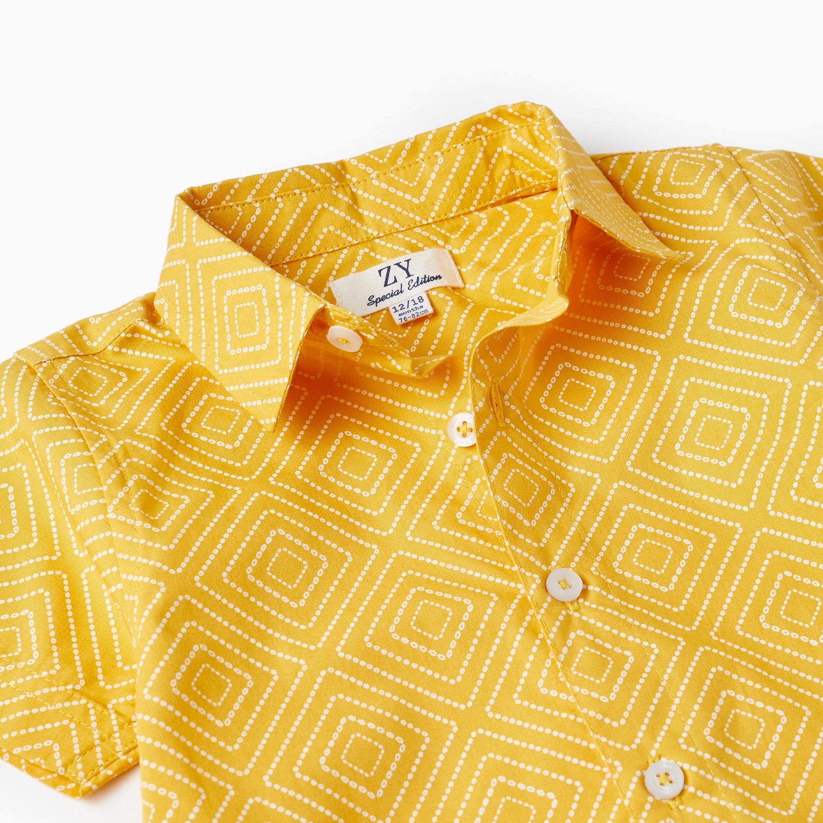 Short Sleeve Cotton Shirt for Baby Boys, Yellow/White