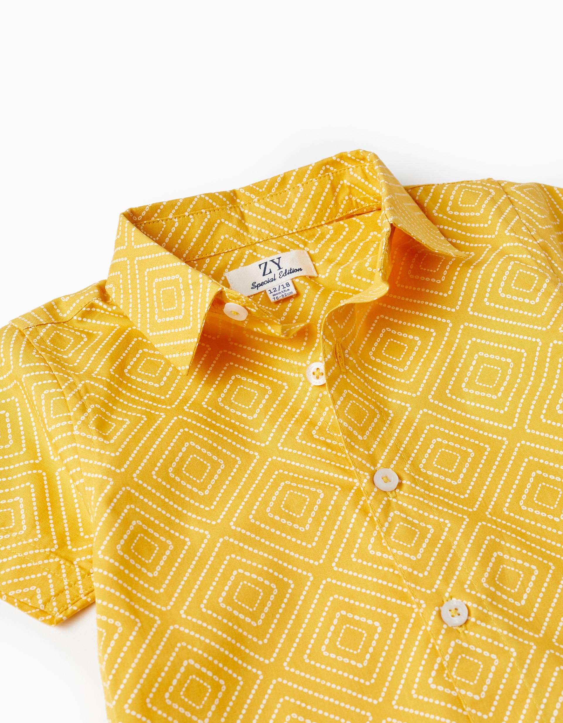 Short Sleeve Cotton Shirt for Baby Boys, Yellow/White