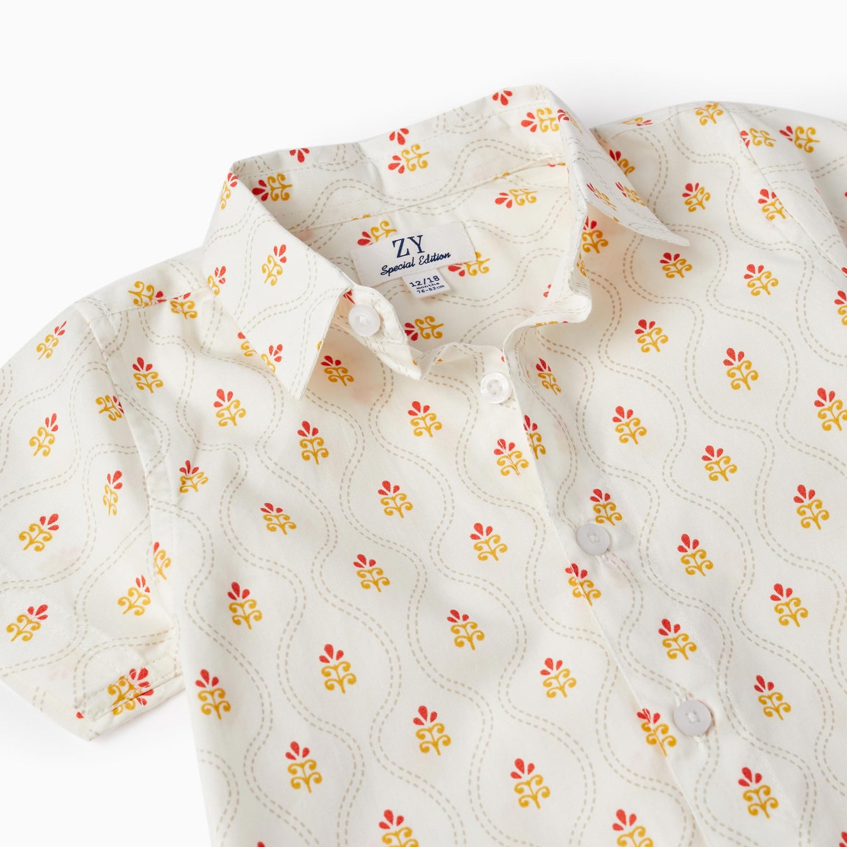 Short Sleeve Cotton Shirt for Baby Boys, White/Yellow/Red