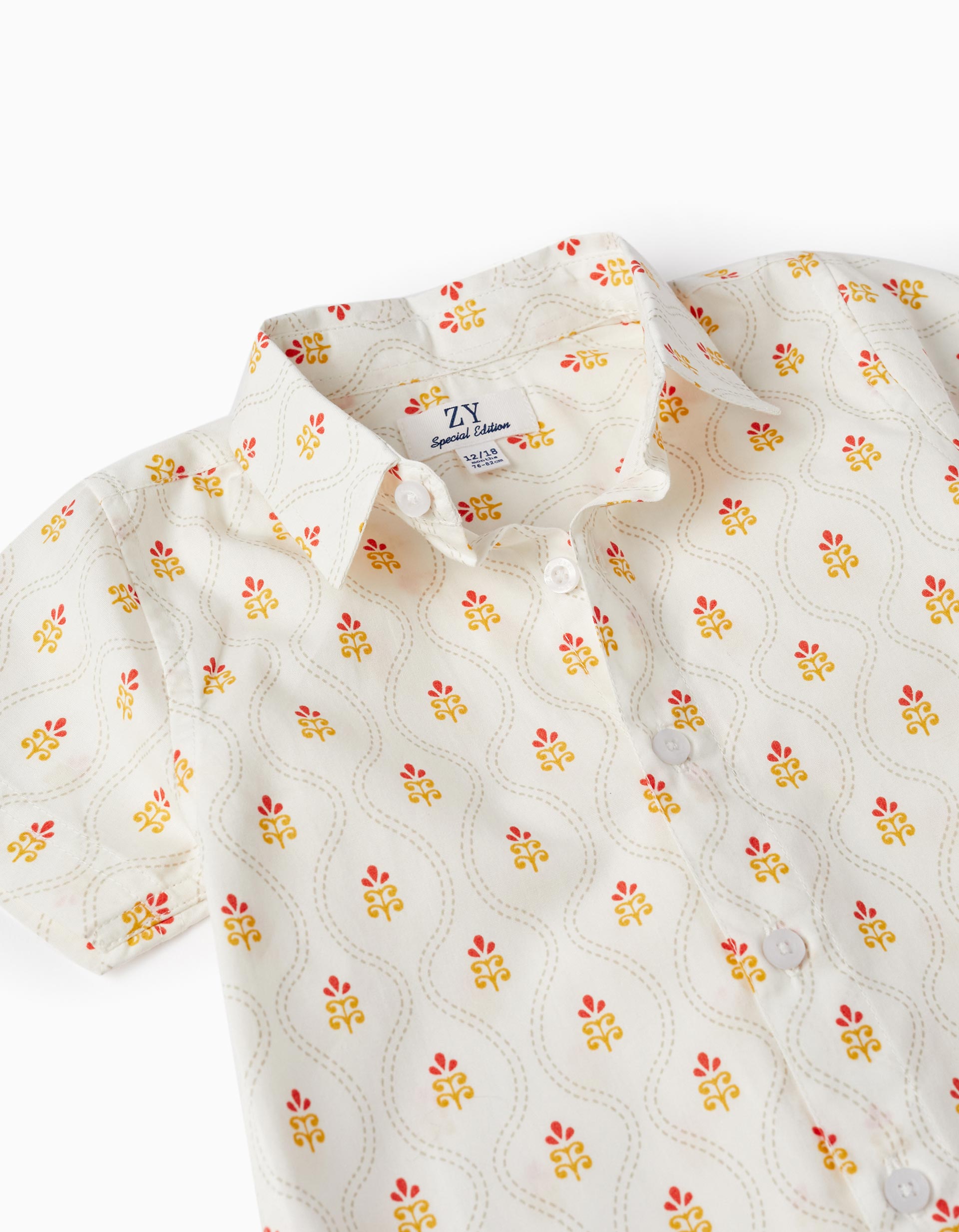 Short Sleeve Cotton Shirt for Baby Boys, White/Yellow/Red