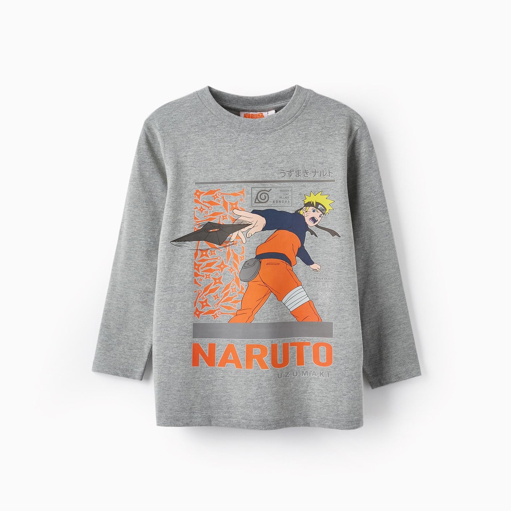 Long Sleeve Cotton T-Shirt for Boys 'Naruto', Grey