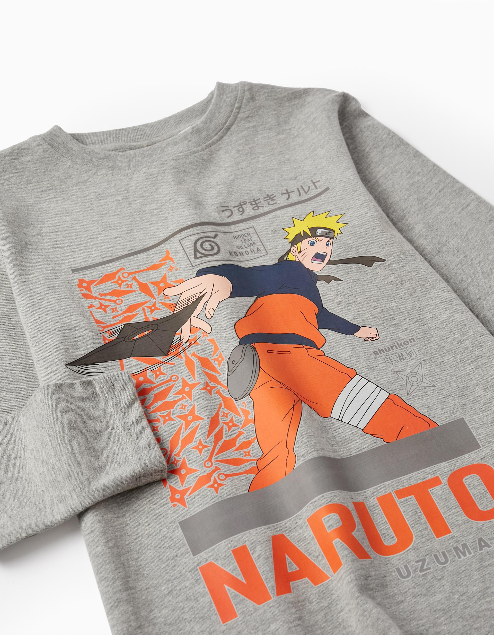 Long Sleeve Cotton T-Shirt for Boys 'Naruto', Grey