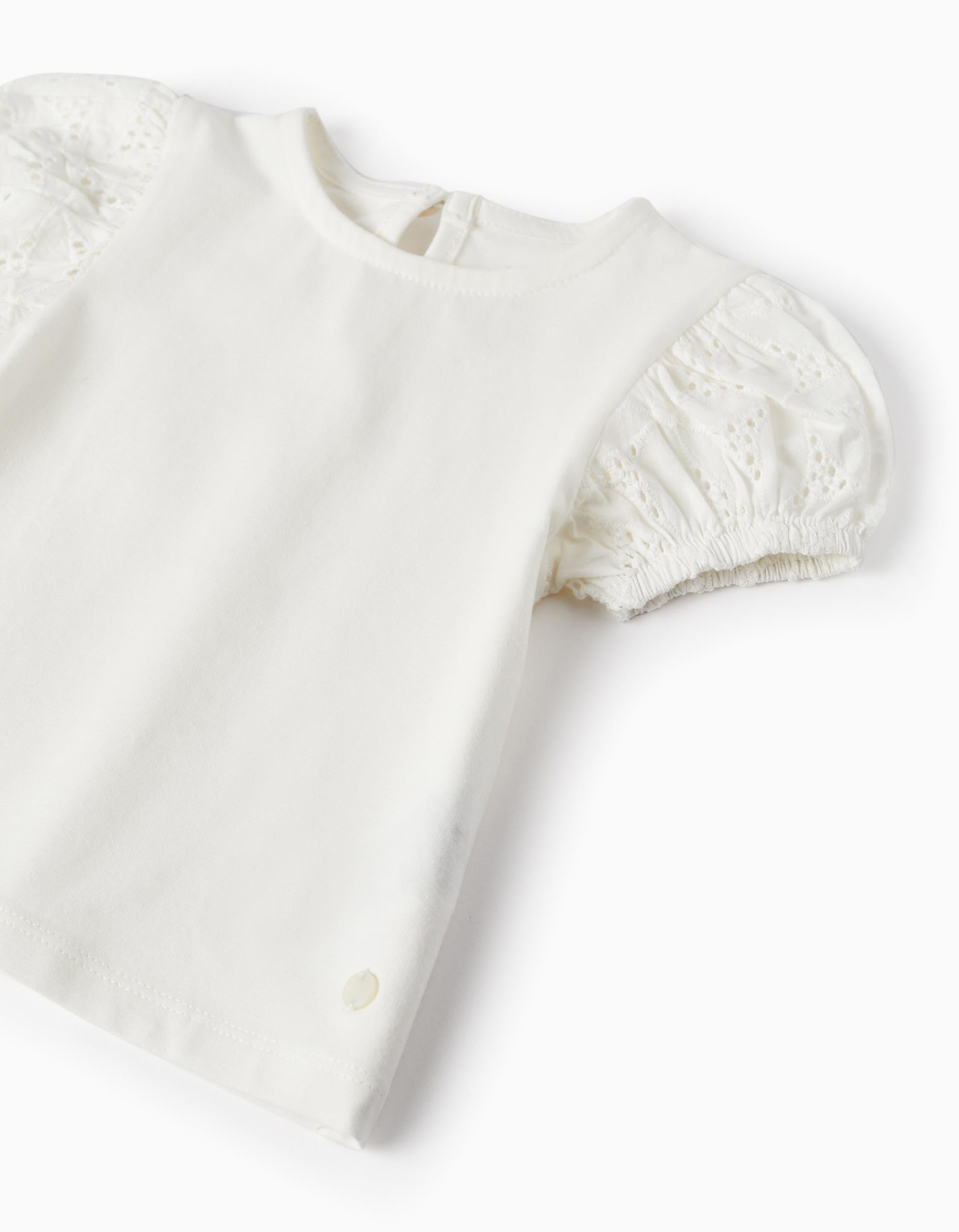 T-Shirt with Embroidery for Baby Girls, White