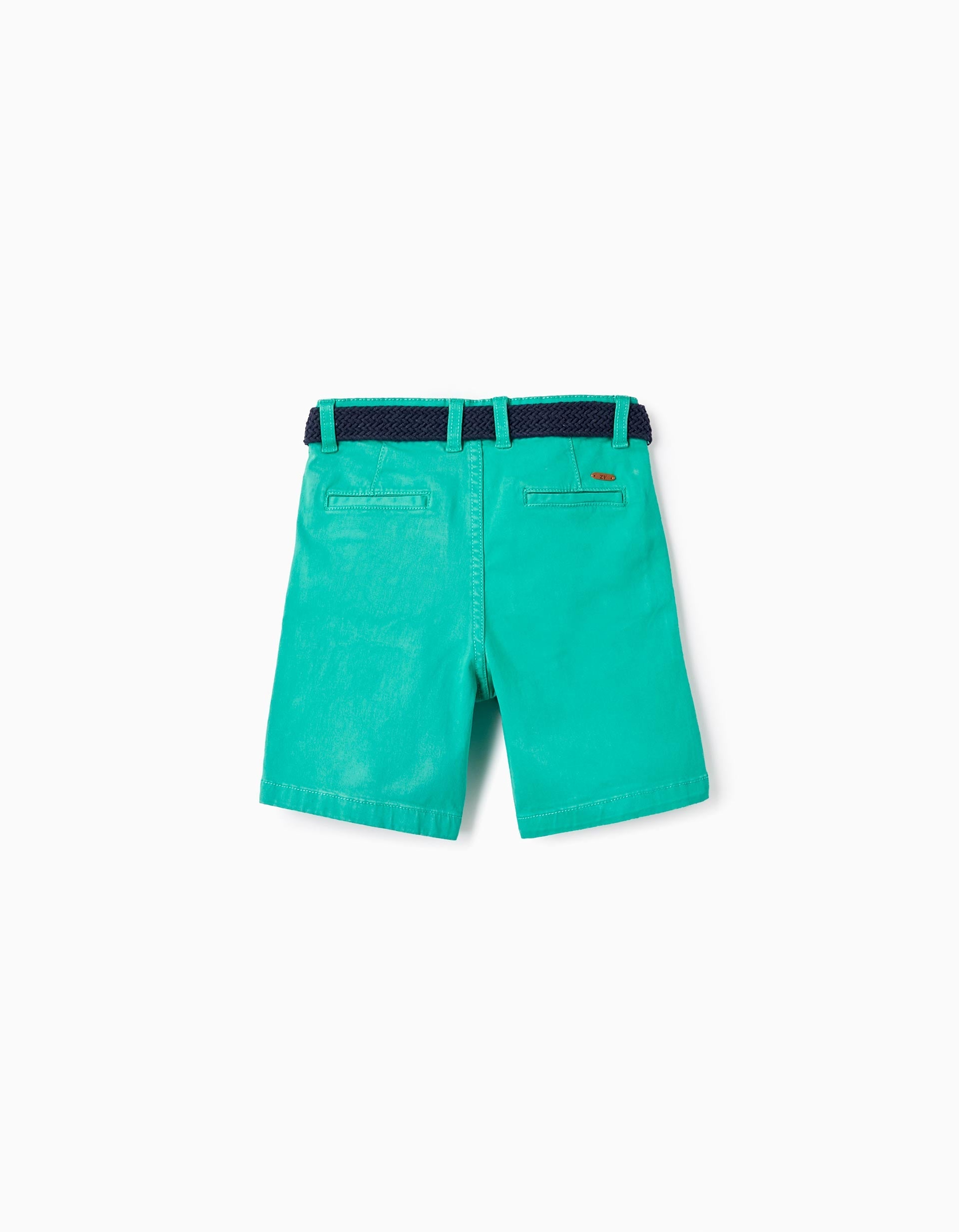 Chino Twill Shorts With Belt for Boys, Green