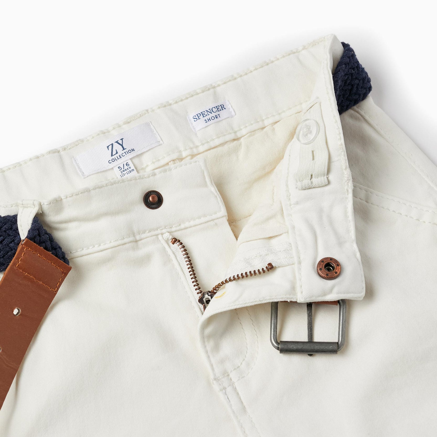 Chino Twill Shorts With Belt for Boys, White