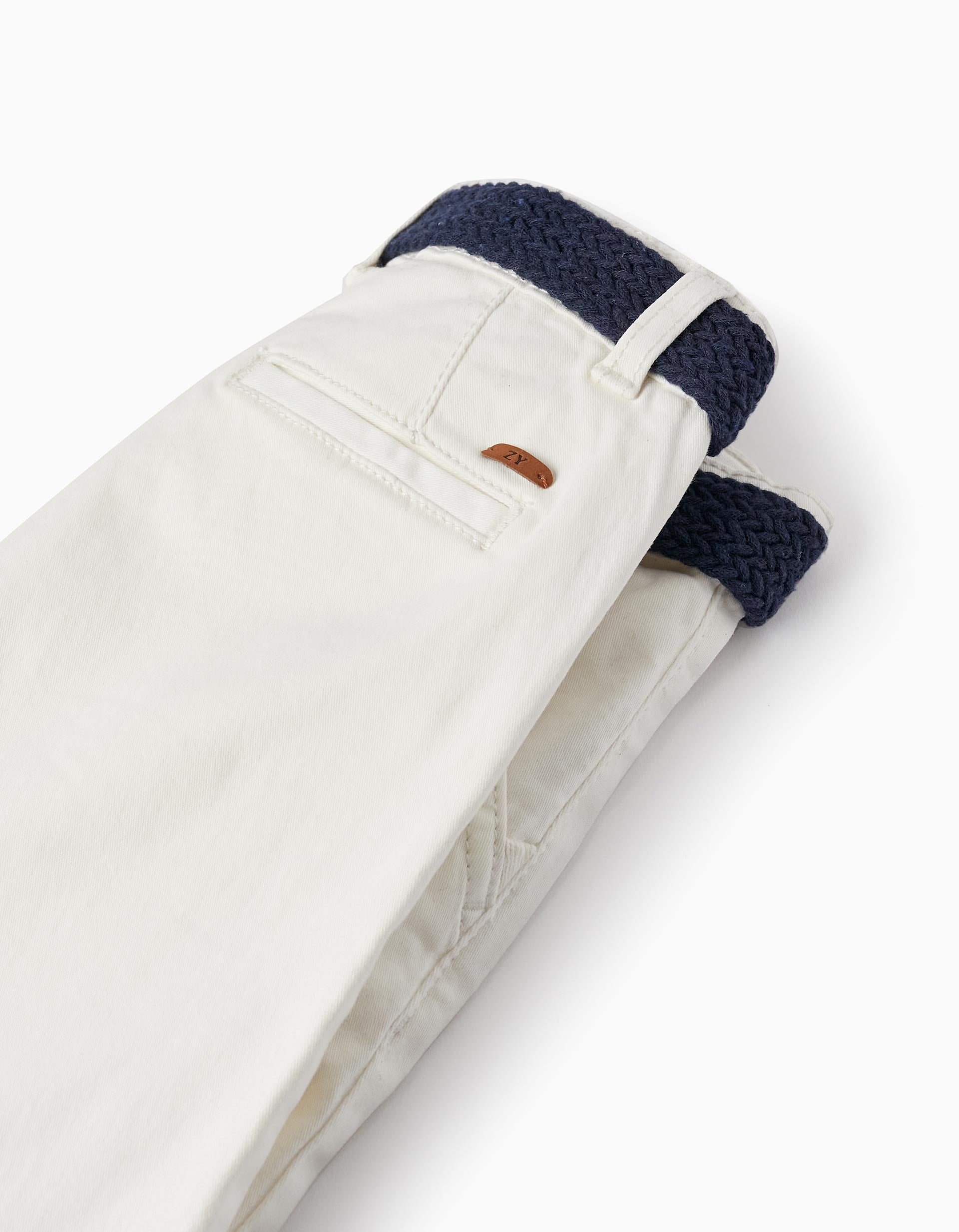 Chino Twill Shorts With Belt for Boys, White