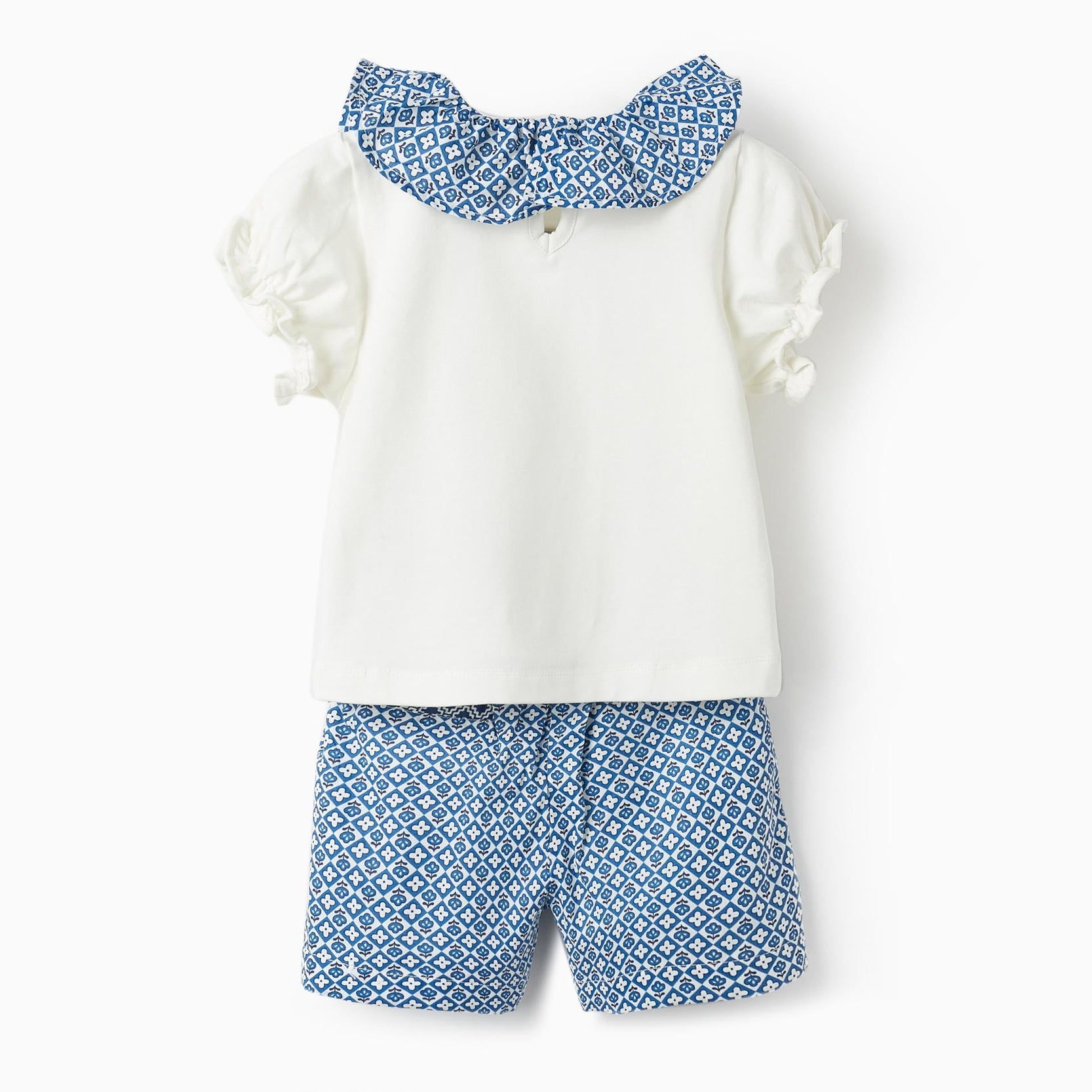 T-Shirt + Shorts with Bows for Baby Girls, White/Blue