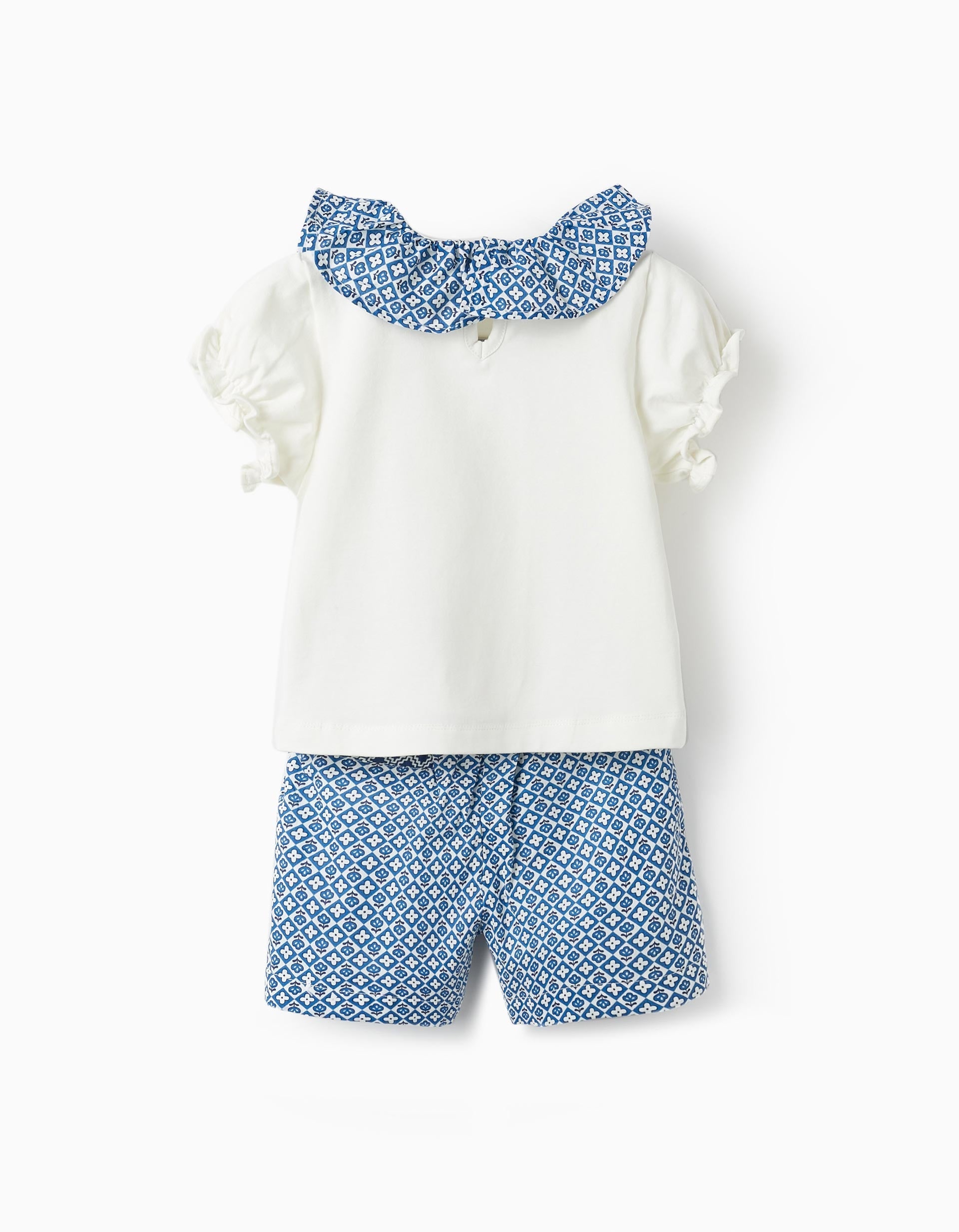 T-Shirt + Shorts with Bows for Baby Girls, White/Blue