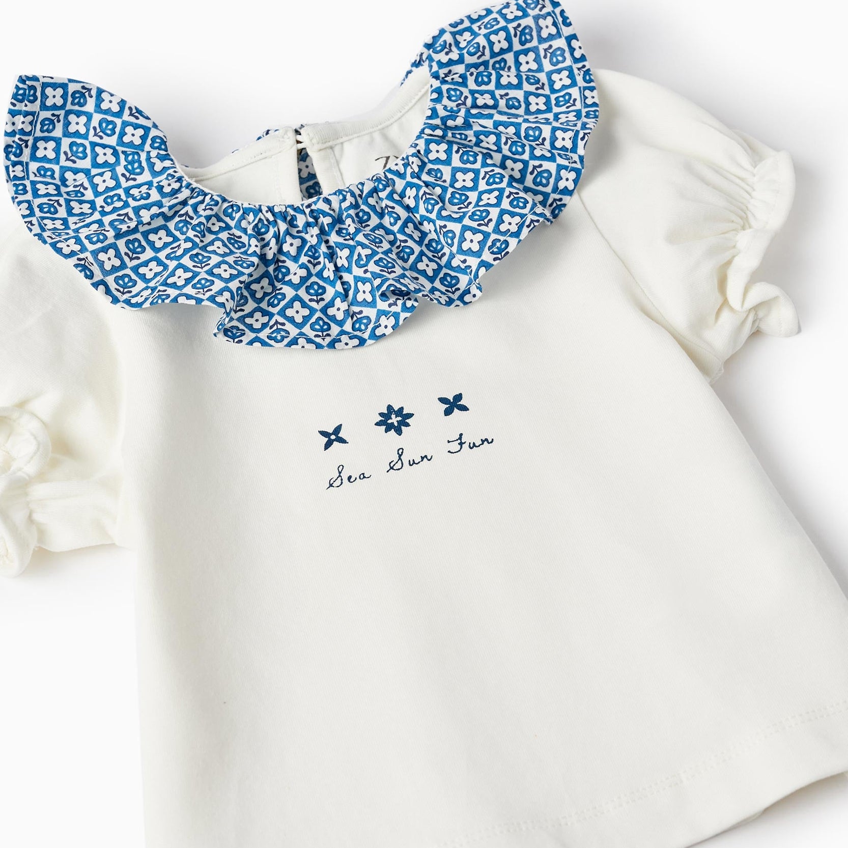 T-Shirt + Shorts with Bows for Baby Girls, White/Blue