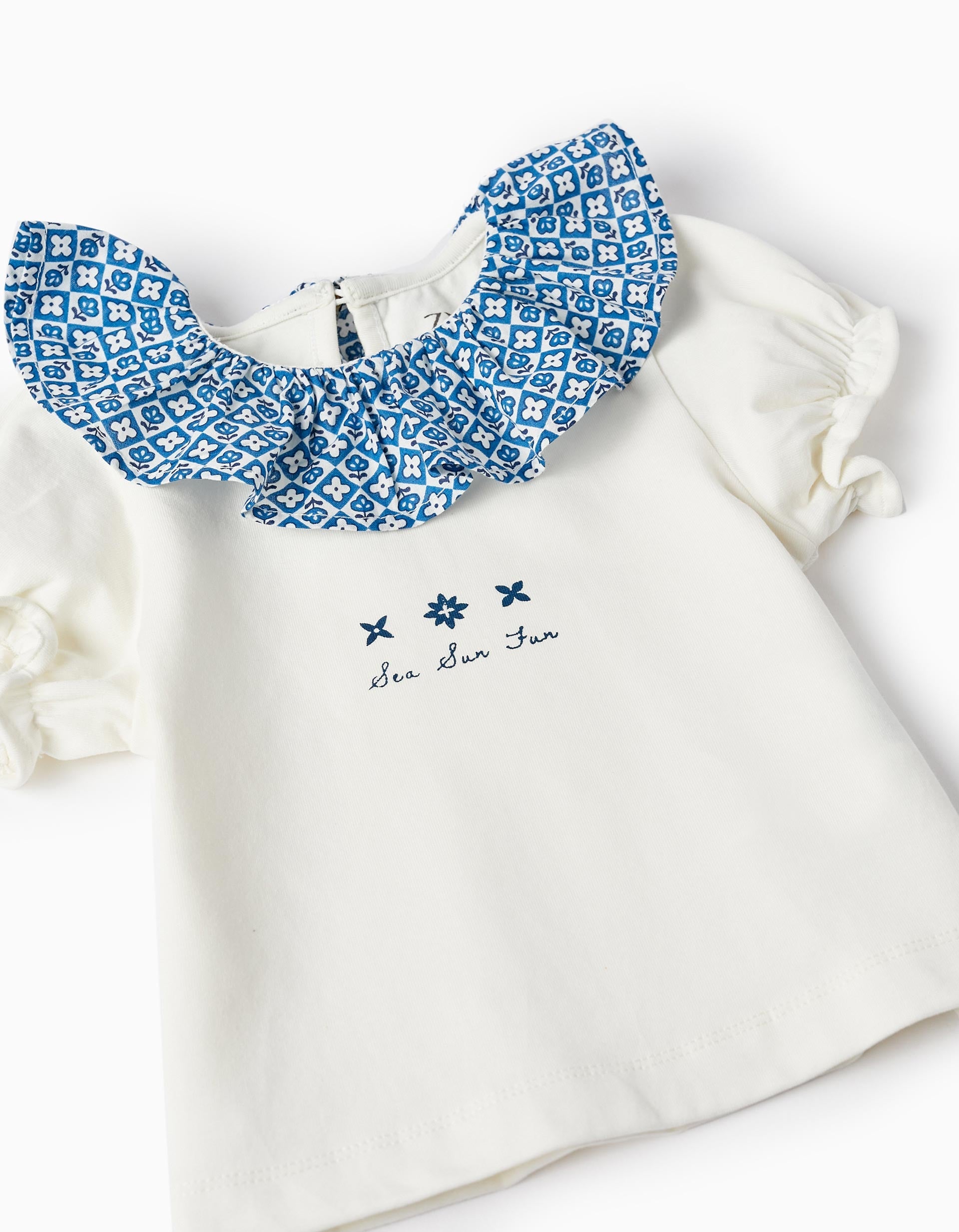 T-Shirt + Shorts with Bows for Baby Girls, White/Blue