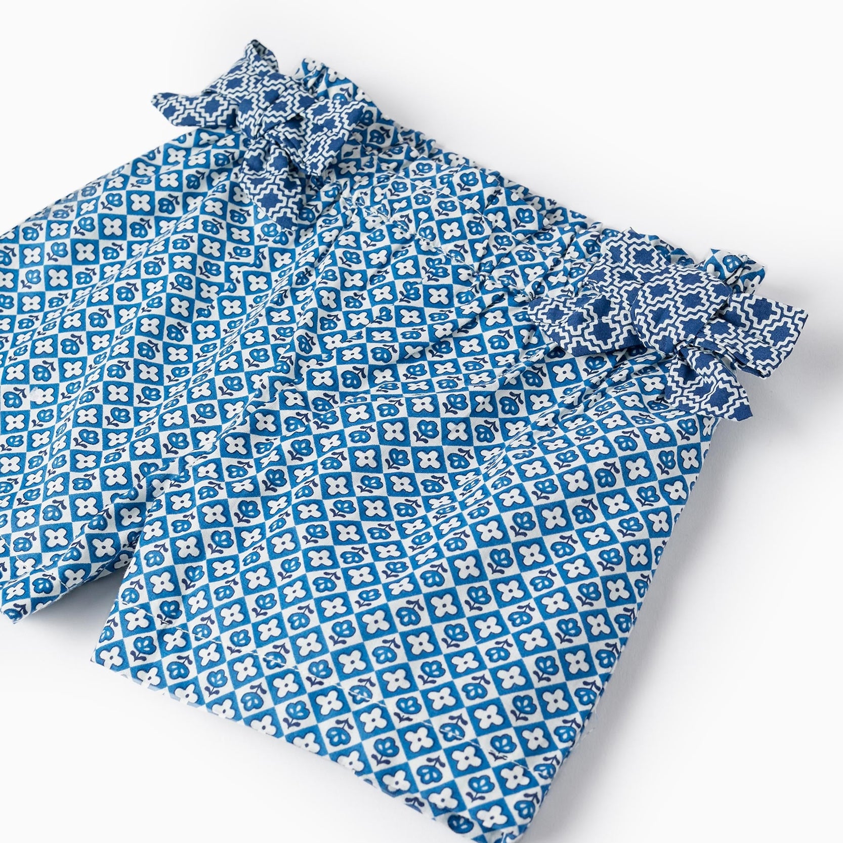 T-Shirt + Shorts with Bows for Baby Girls, White/Blue