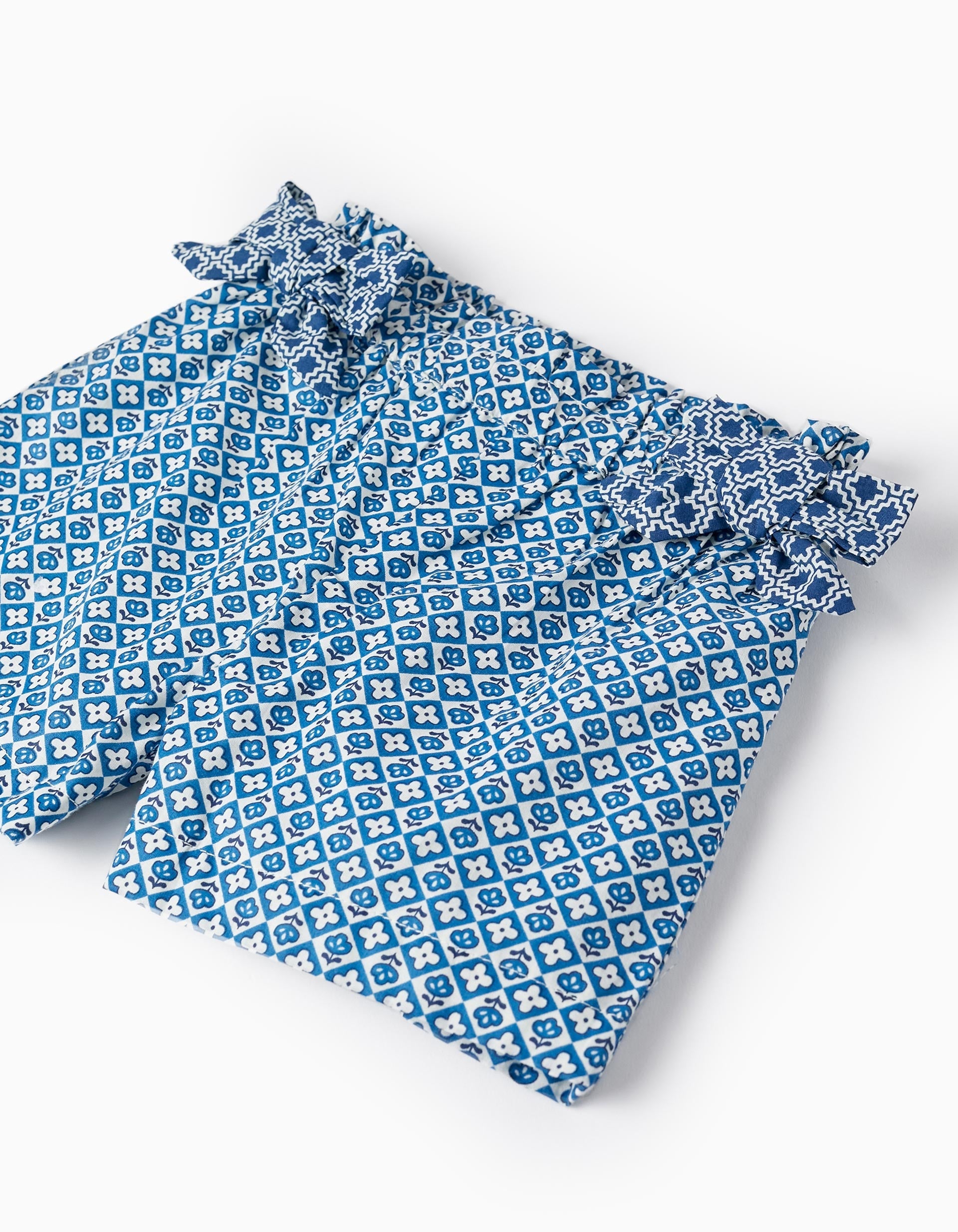 T-Shirt + Shorts with Bows for Baby Girls, White/Blue