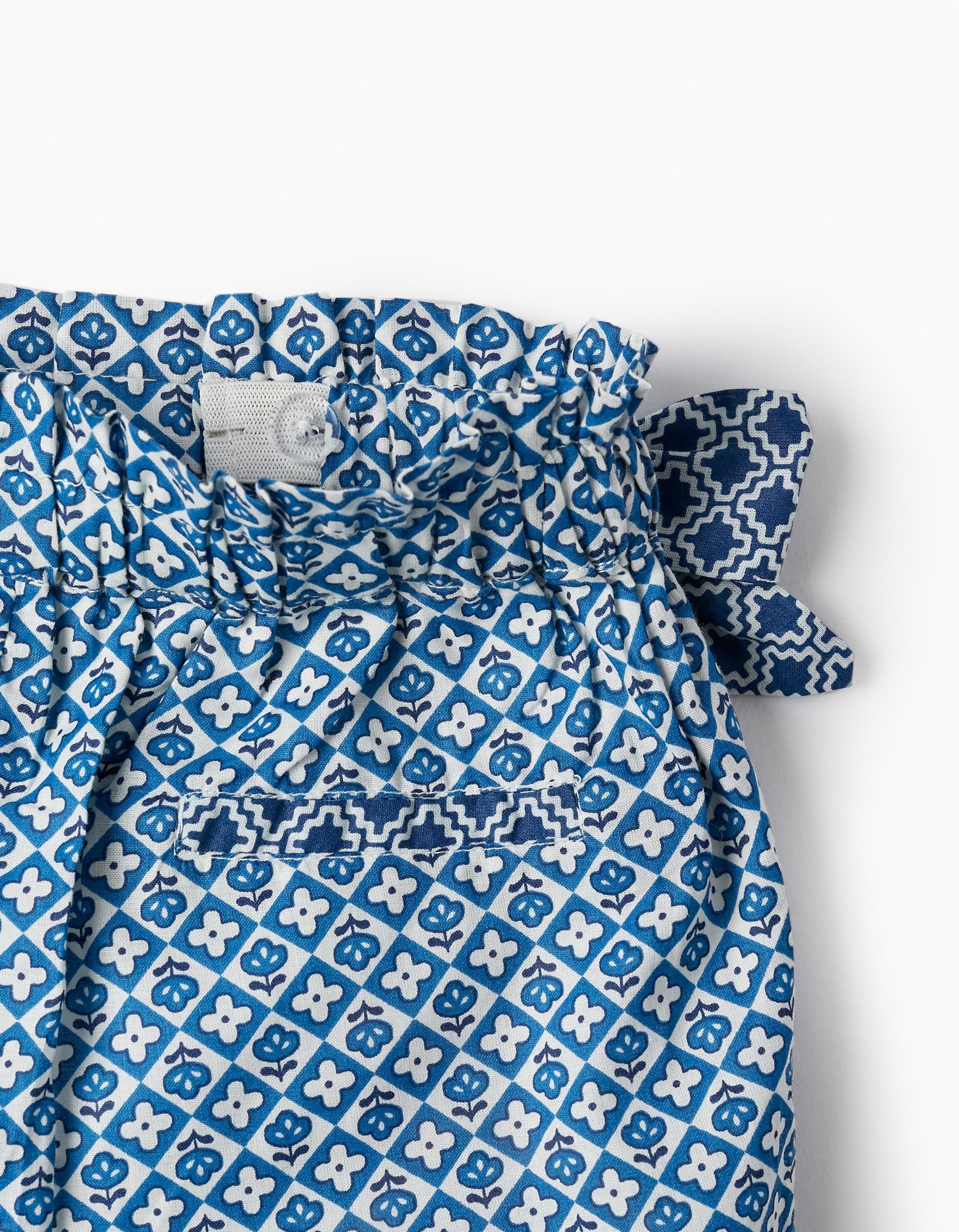 T-Shirt + Shorts with Bows for Baby Girls, White/Blue