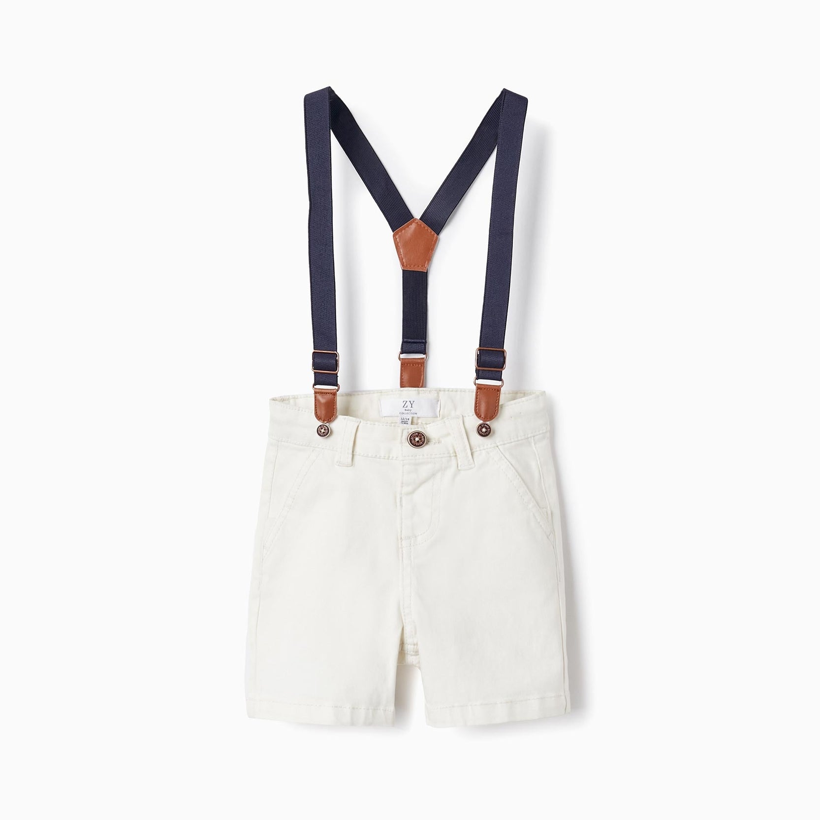 Twill Shorts with Suspenders for Baby Boys, White