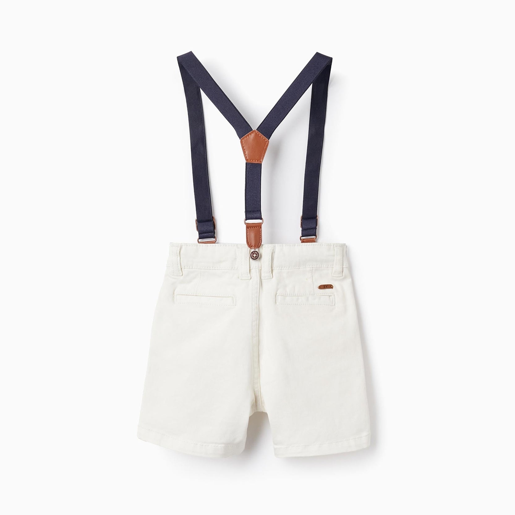 Twill Shorts with Suspenders for Baby Boys, White